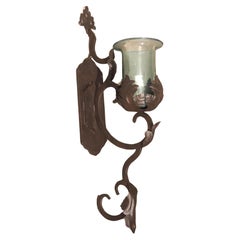 Hand Wrought Iron and Glass Wall Sconce with Foliate Motifs
