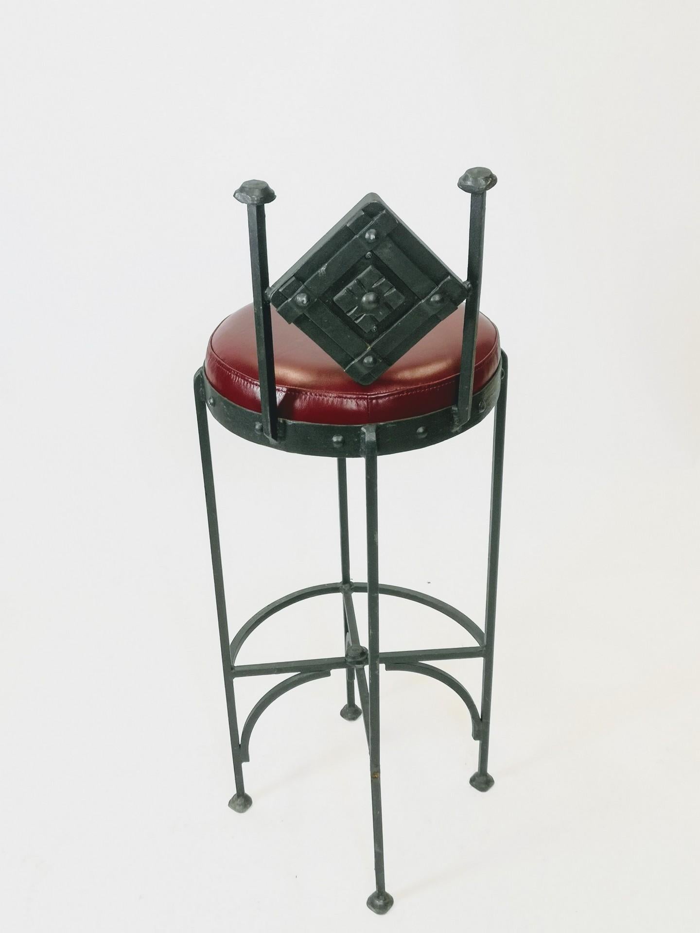 Handwrought Iron and Leather Vintage Bar Stools, 1970s 1