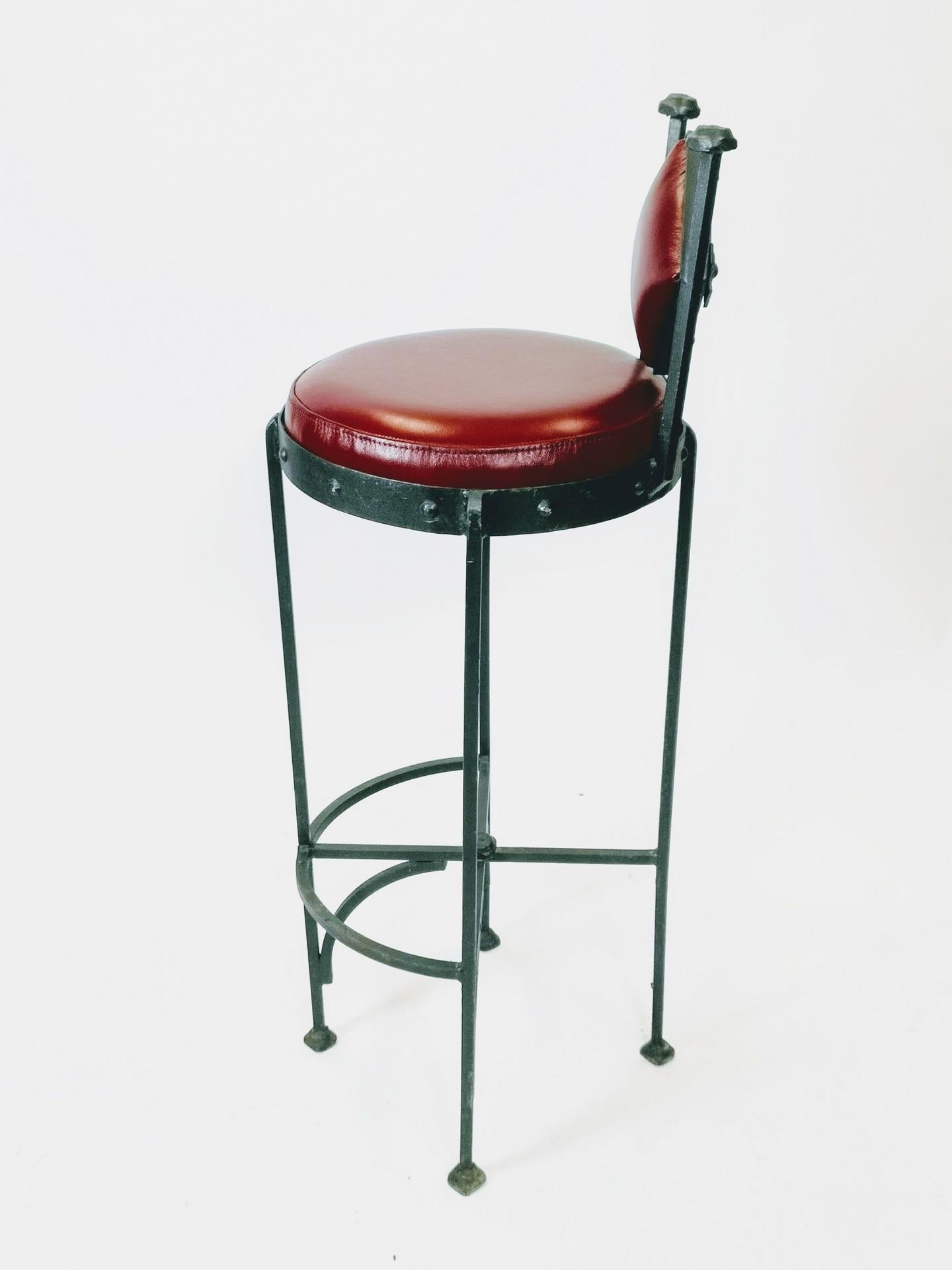Late 20th Century Handwrought Iron and Leather Vintage Bar Stools, 1970s