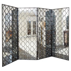 Hand Wrought Iron and Mirrored Four-Panel Screen, Designed by Noel Jeffrey
