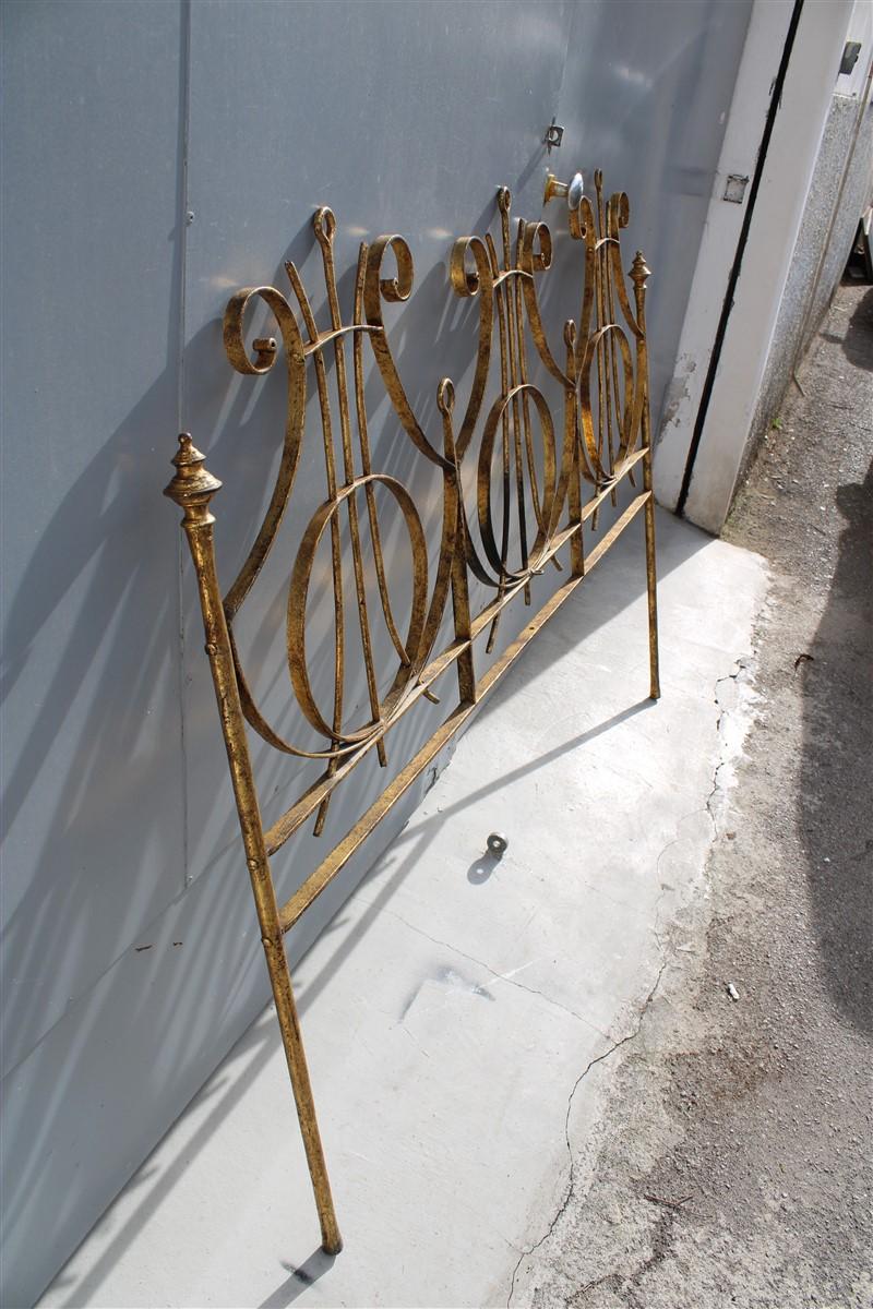 European Handwrought Iron Bed and Gilded Italian Design 1950s Brutalist Gold For Sale