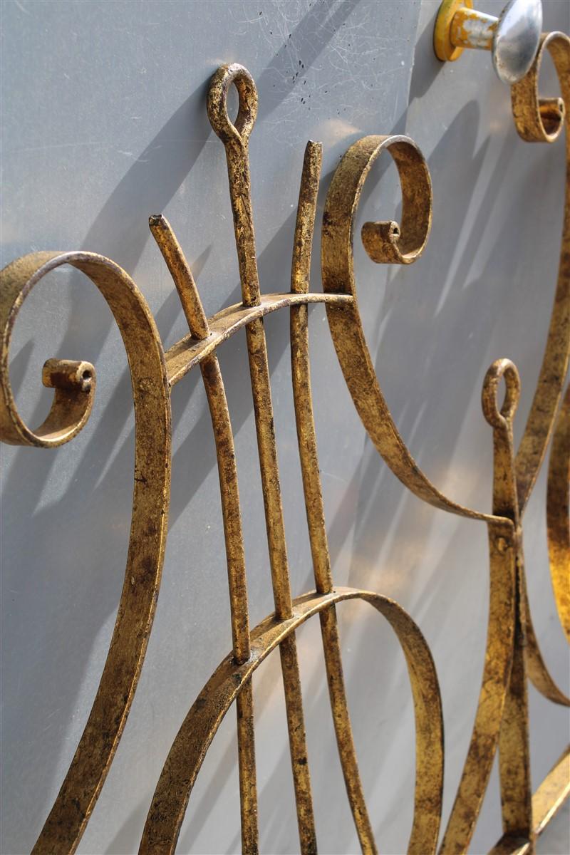 Gold Leaf Handwrought Iron Bed and Gilded Italian Design 1950s Brutalist Gold For Sale