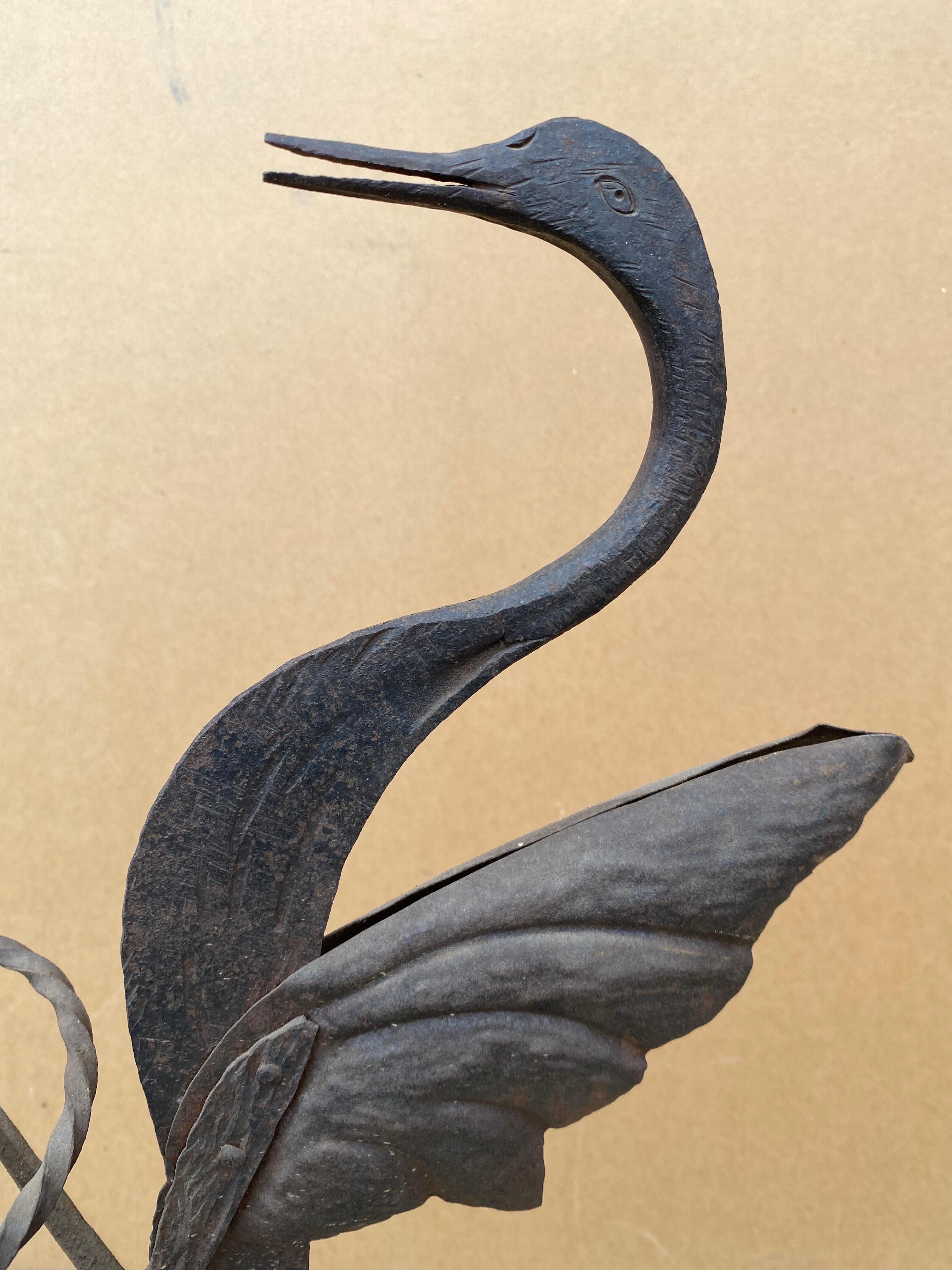 Mid-20th Century Hand-Wrought Iron Bird Stand in the Style of Samuel Yellin