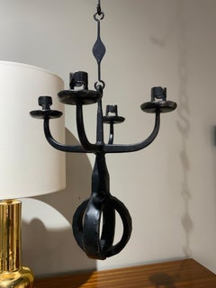 Hand wrought iron chandelier bertil Vallien Sweden circa 1970