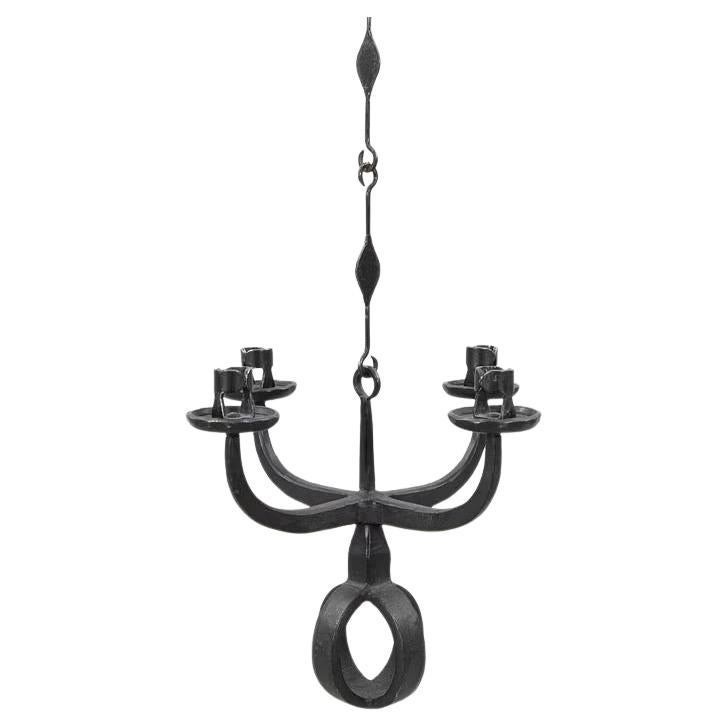 Hand Wrought Iron Chandelier Bertil Vallien Sweden circa 1970