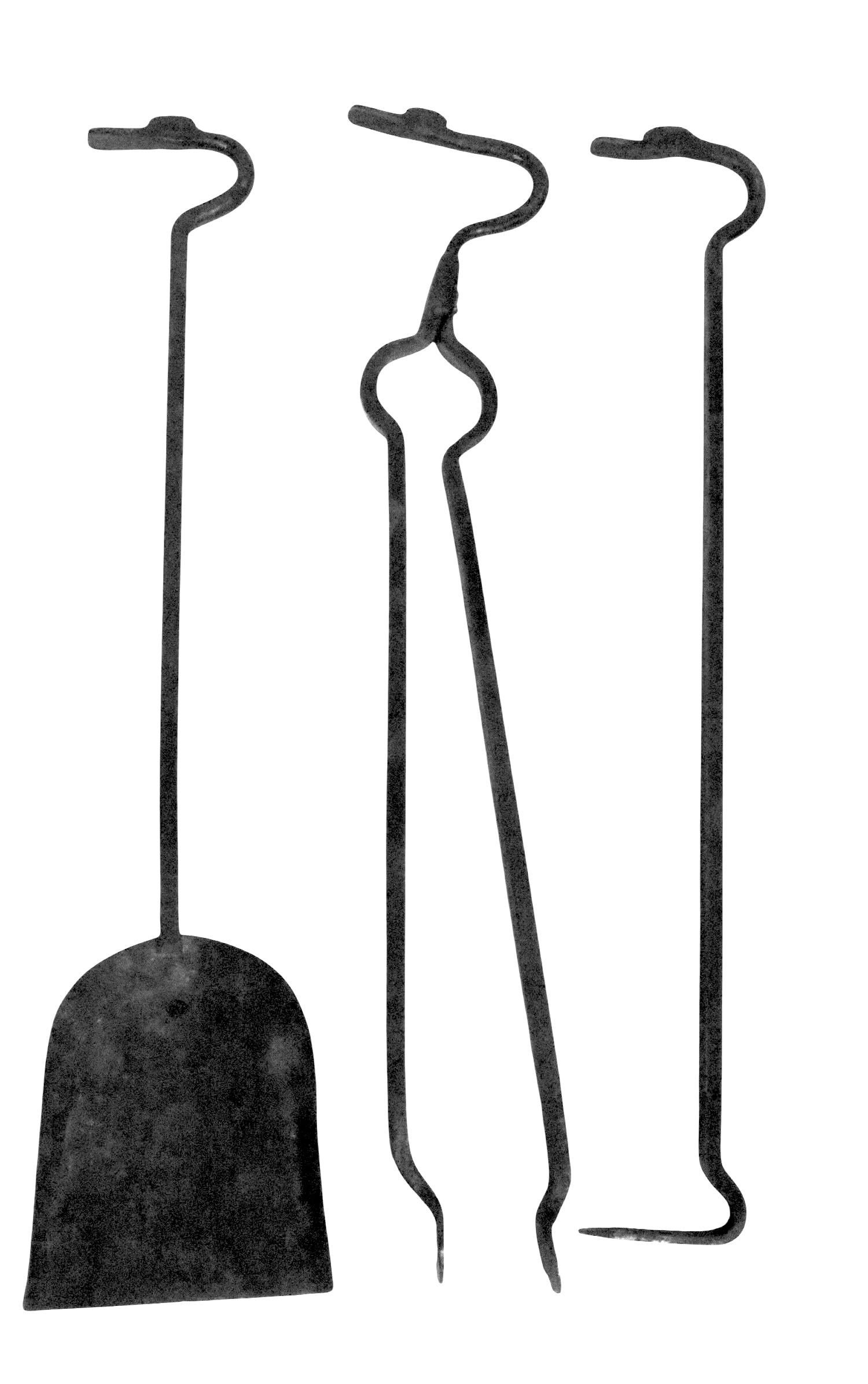 XX secolo Set di utensili per caminetto in ferro battuto a mano con manici a testa di uccello del 1900/1920 ca. in vendita