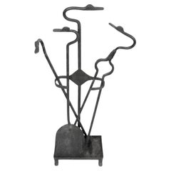 Antique Hand Wrought Iron Fireplace Tool Set with Bird Head Handles c. 1900/1920's