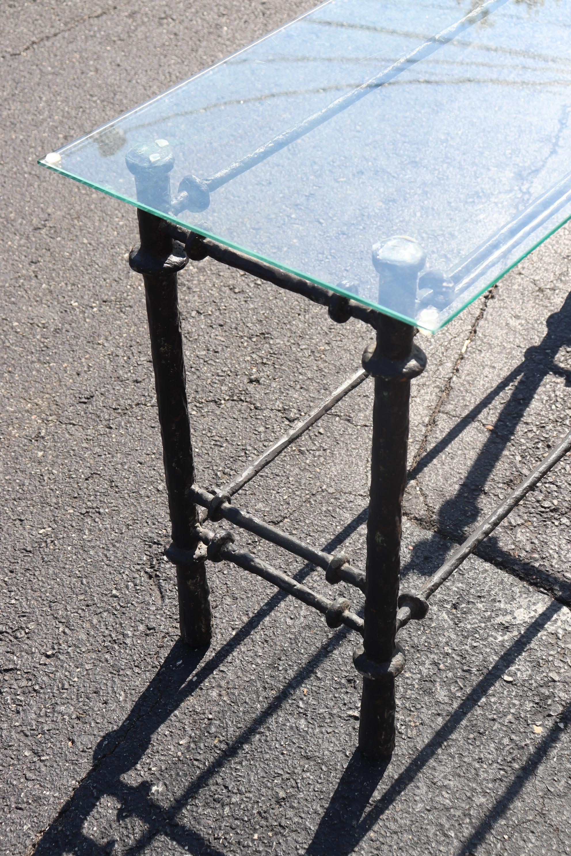European Hand-Wrought Iron Giacometti Style Console Table with Glass Top