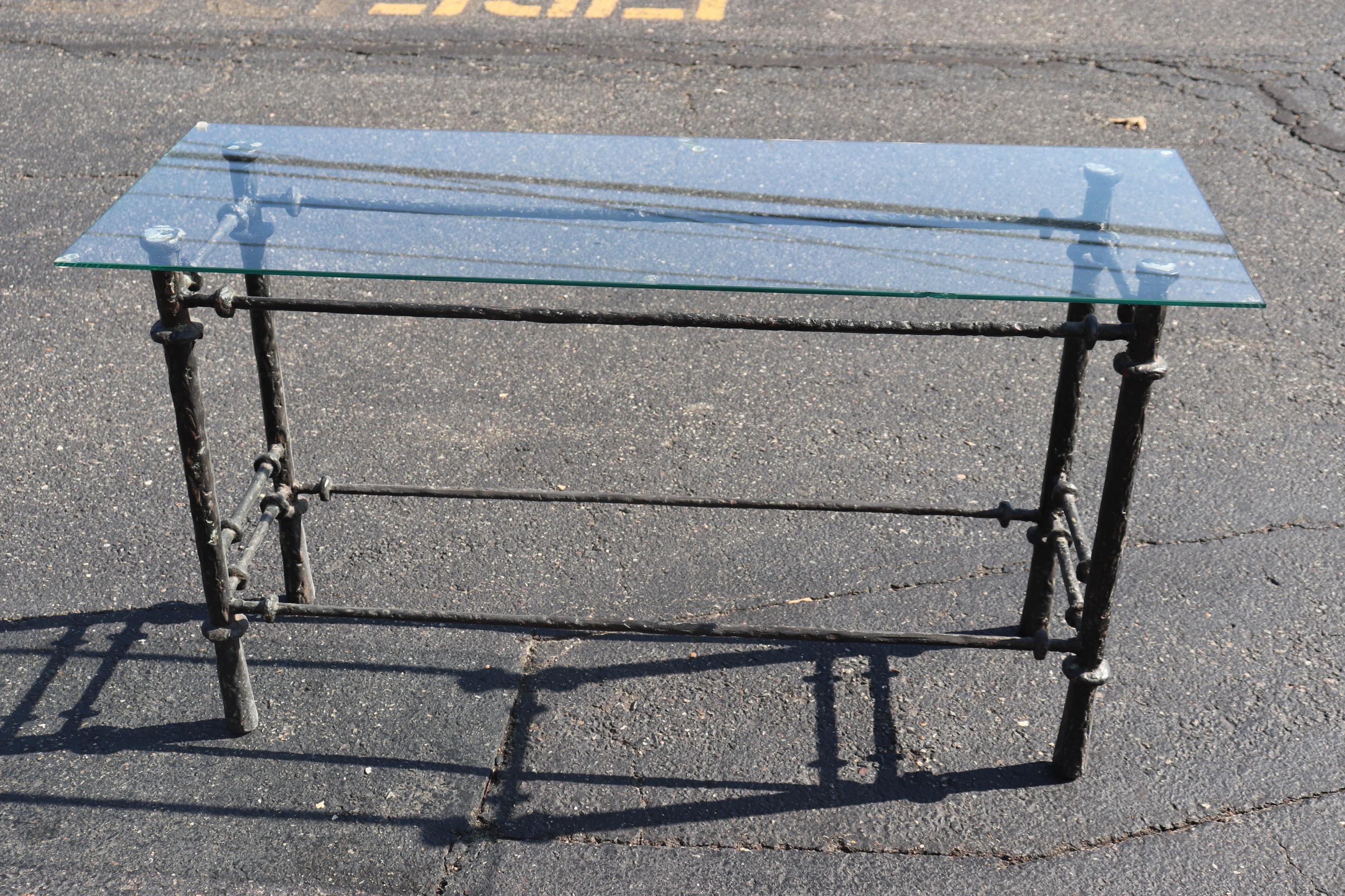 Hand-Wrought Iron Giacometti Style Console Table with Glass Top 1