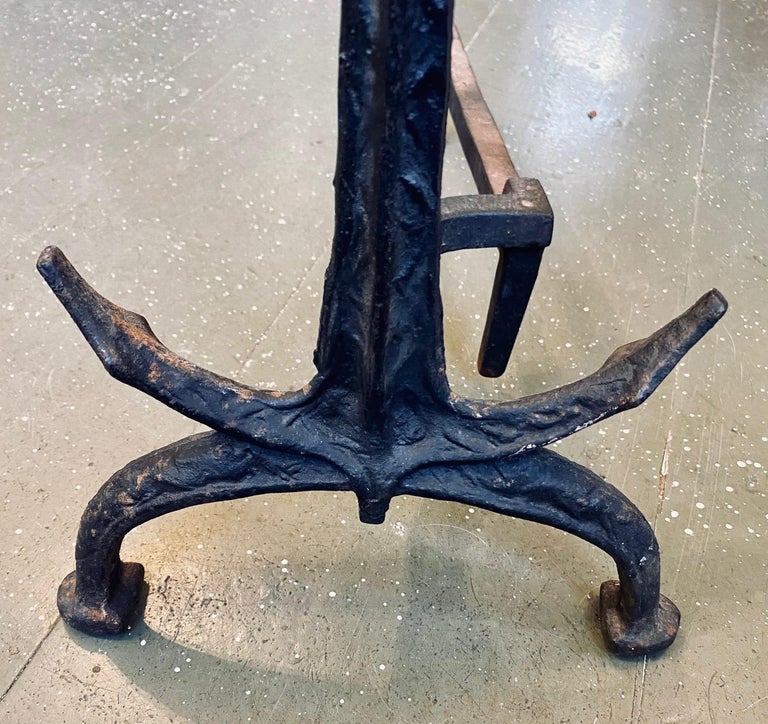 Hand Wrought Iron Ship and Anchor Andirons, circa 1910 In Good Condition For Sale In Nantucket, MA