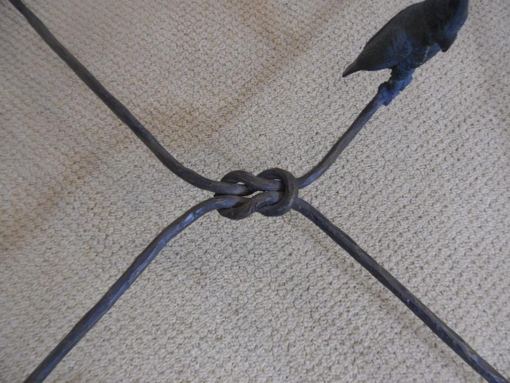 Wrought Iron Metal and Glass Coffee Table in the Style of Ilana Goor Bird Detail In Good Condition In Toledo, OH