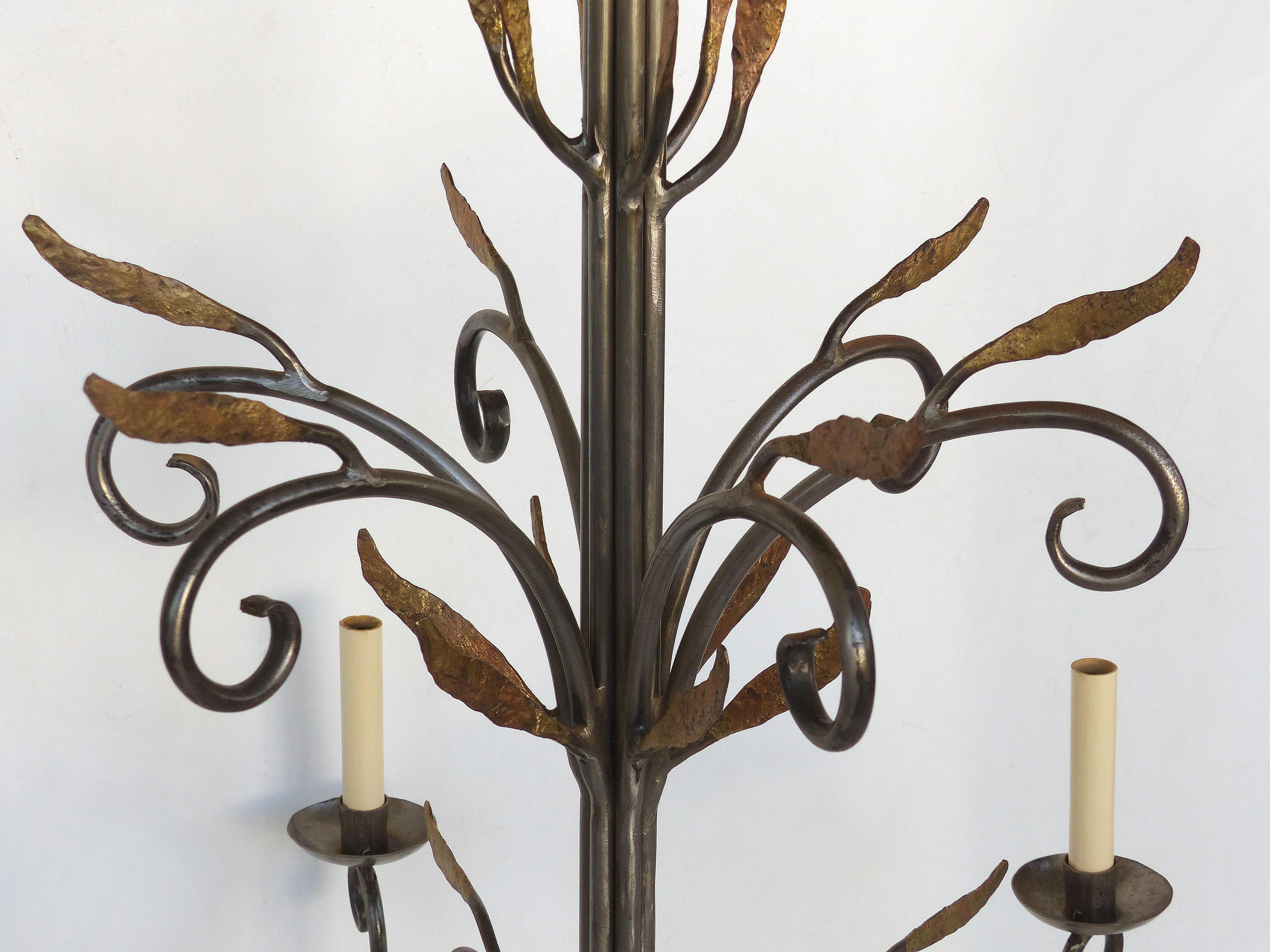 20th Century Handwrought Steel, Brass Chandelier by Metalworker in the Hamptons, NY For Sale
