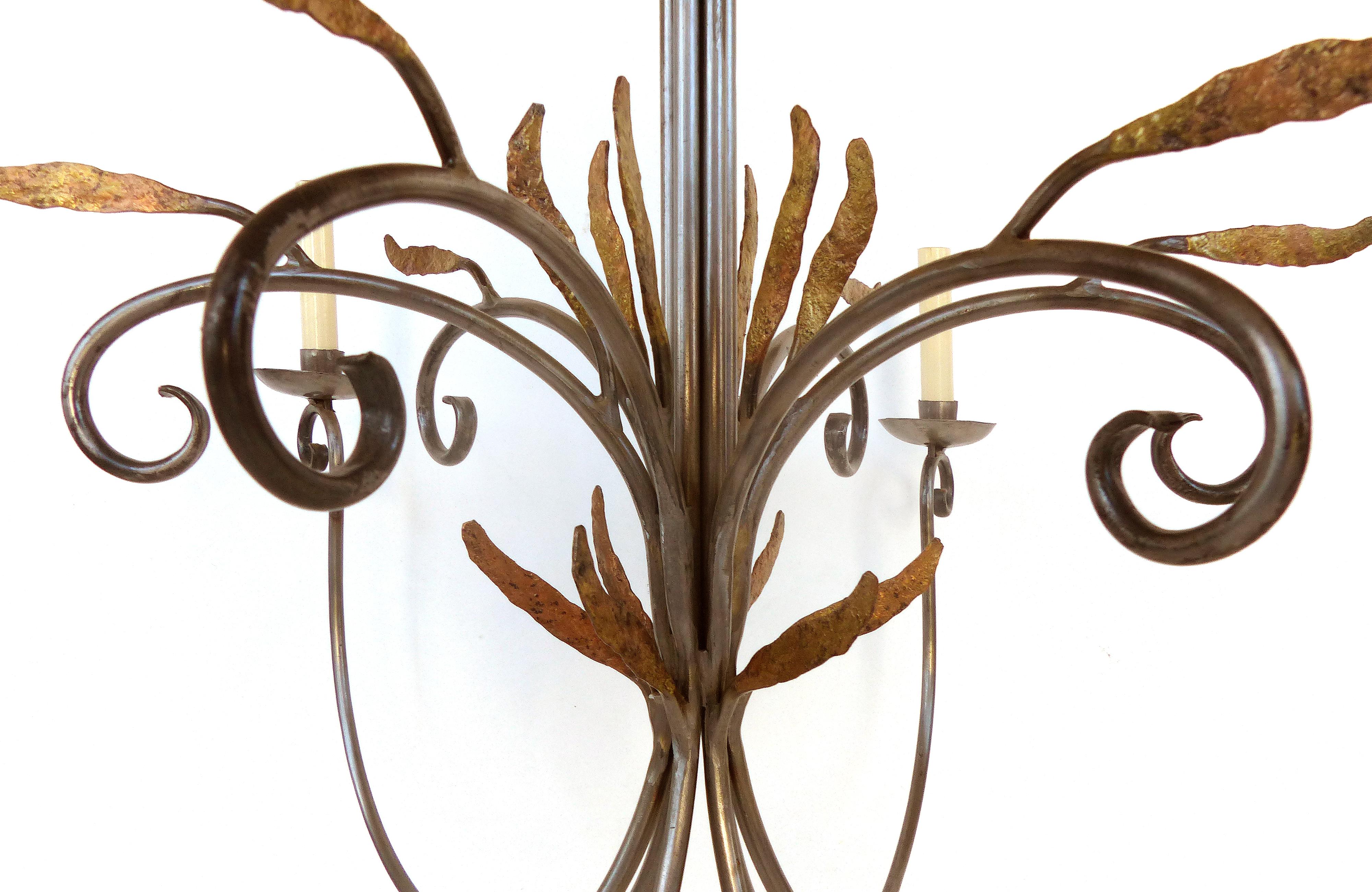Handwrought Steel, Brass Chandelier by Metalworker in the Hamptons, NY For Sale 1