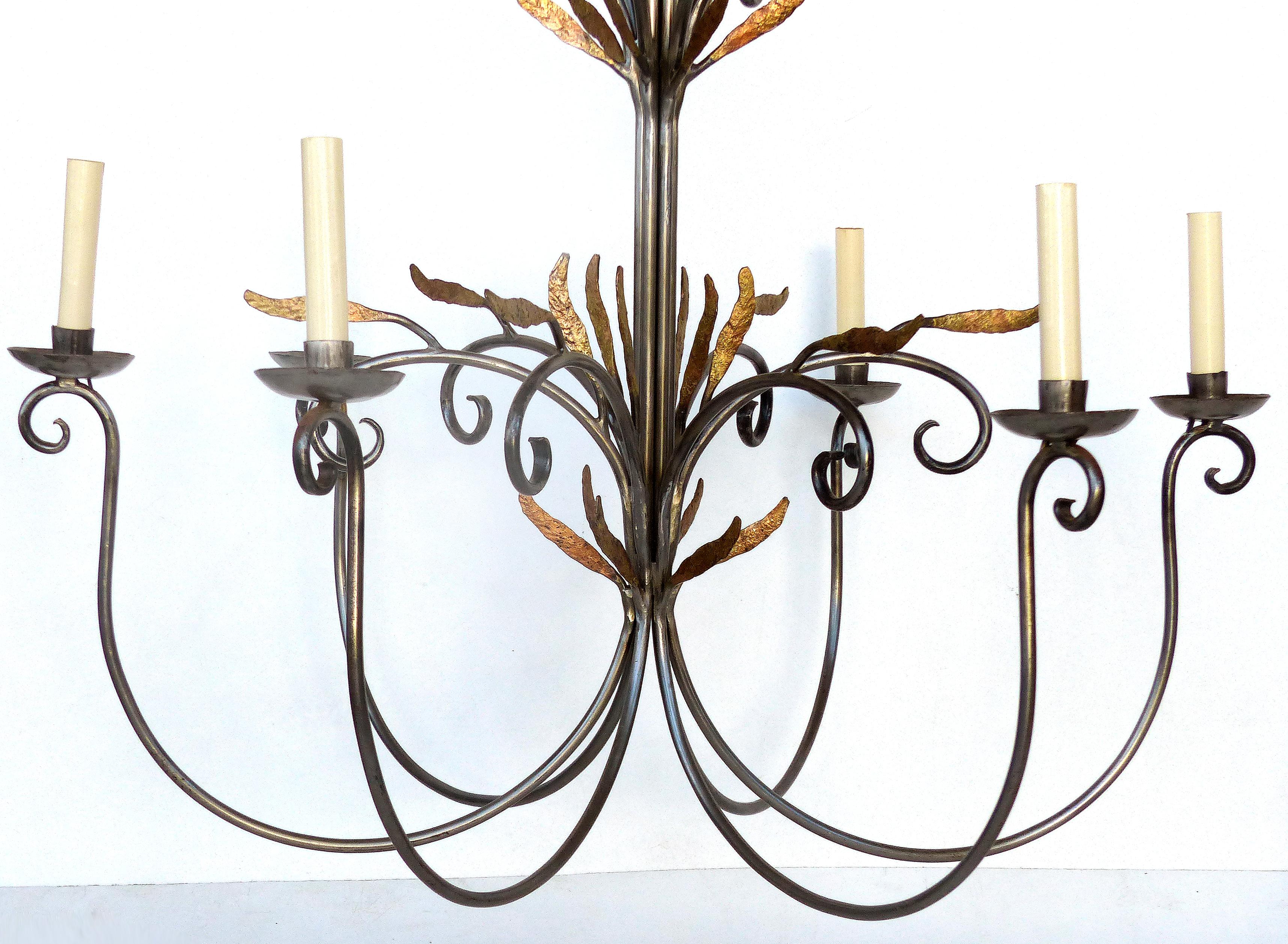 Handwrought Steel, Brass Chandelier by Metalworker in the Hamptons, NY For Sale 2