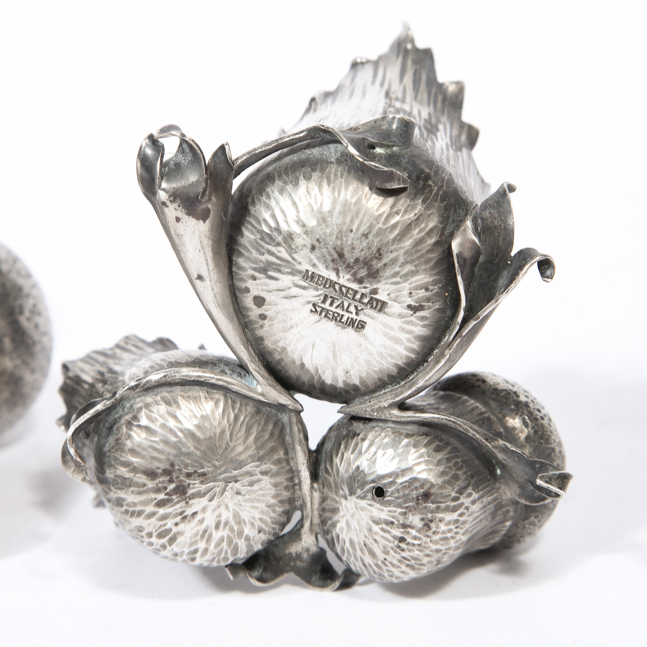 Hand-Wrought Sterling Silver Mushroom Salt & Pepper Shaker Signed by Buccellati For Sale 2