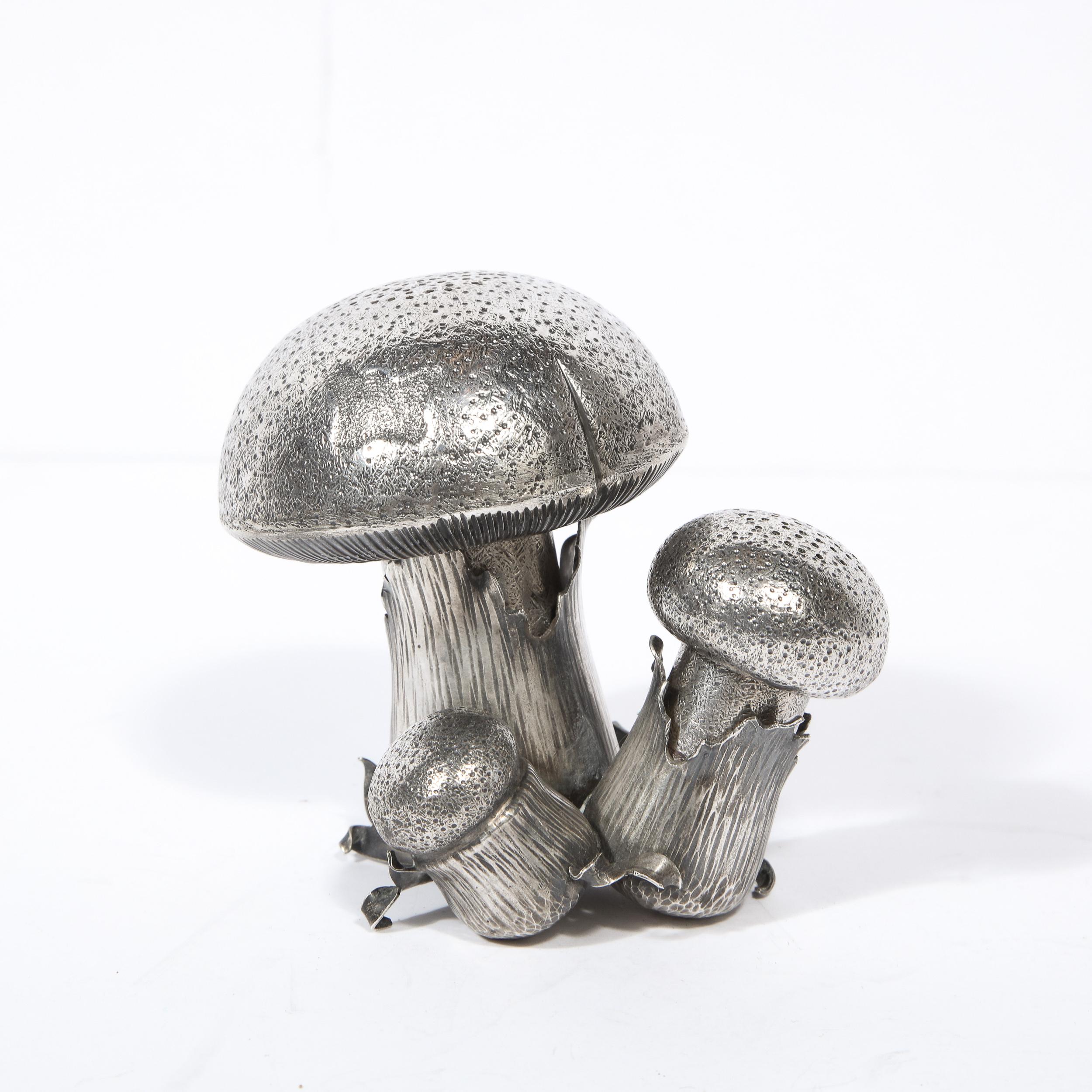 Hand-Wrought Sterling Silver Mushroom Salt & Pepper Shaker Signed by Buccellati For Sale 3