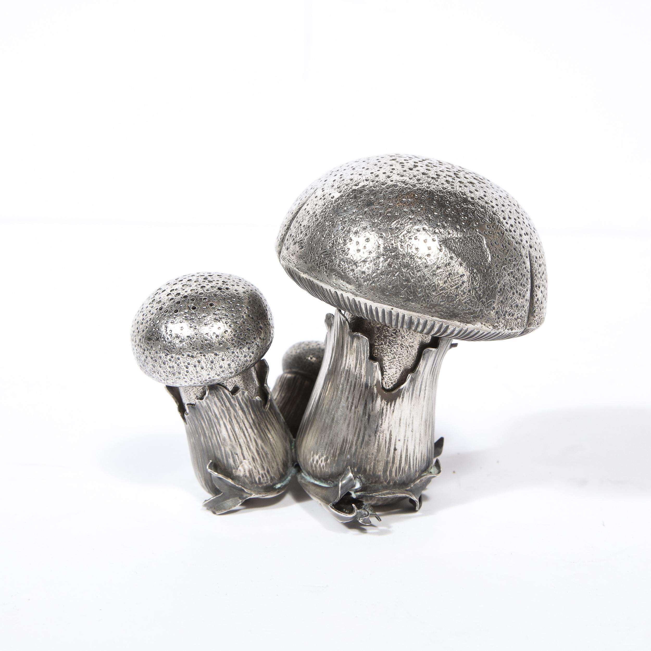 Modern Hand-Wrought Sterling Silver Mushroom Salt & Pepper Shaker Signed by Buccellati For Sale