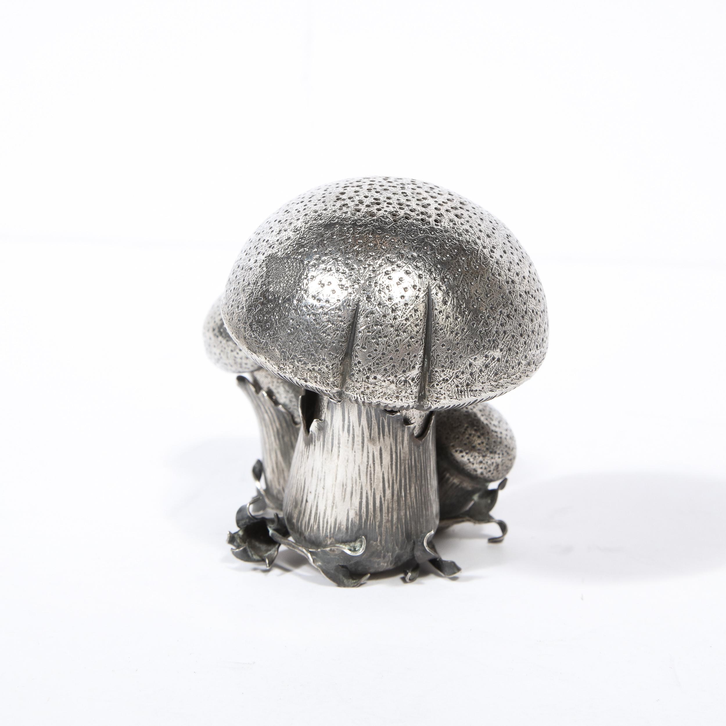 Italian Hand-Wrought Sterling Silver Mushroom Salt & Pepper Shaker Signed by Buccellati For Sale