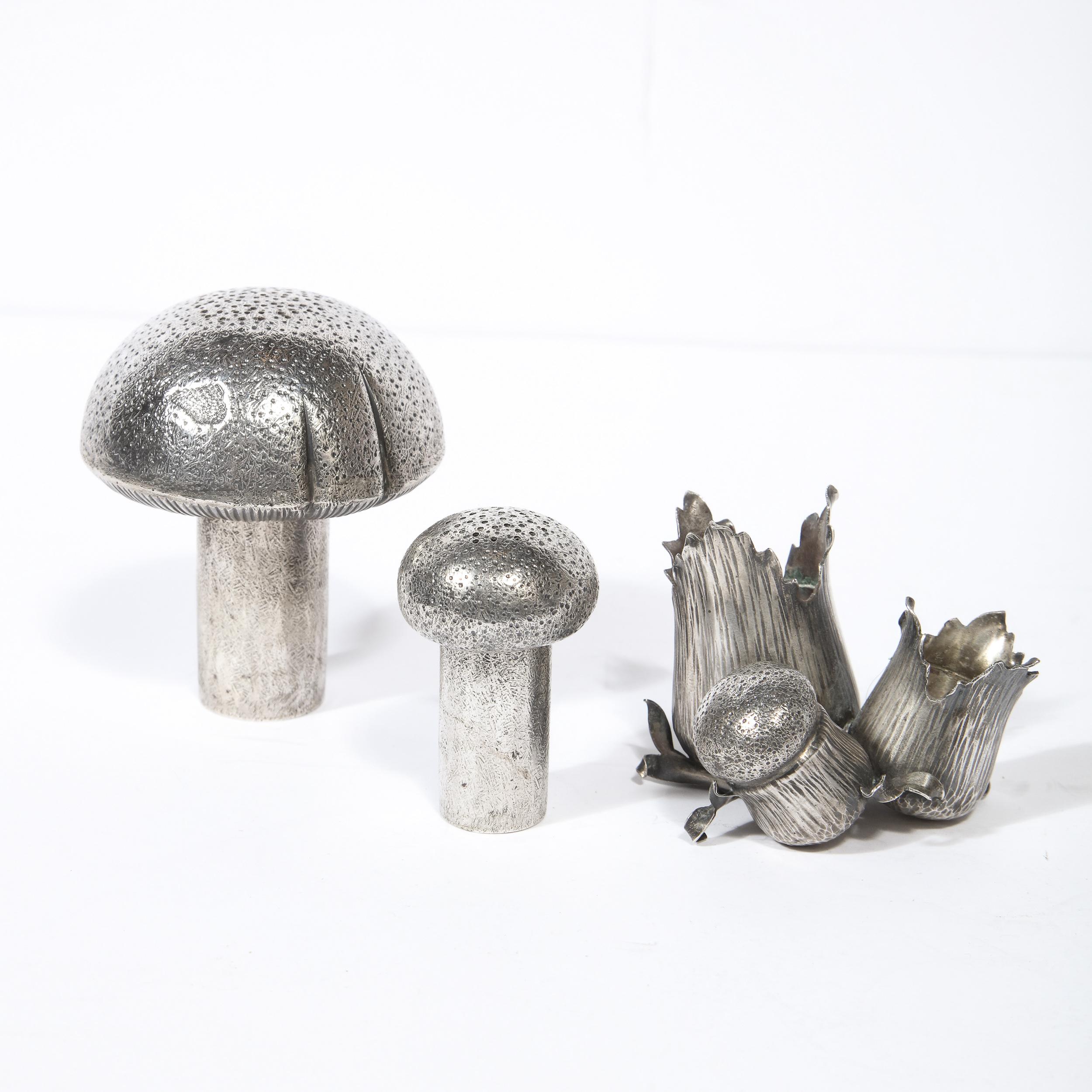 20th Century Hand-Wrought Sterling Silver Mushroom Salt & Pepper Shaker Signed by Buccellati For Sale