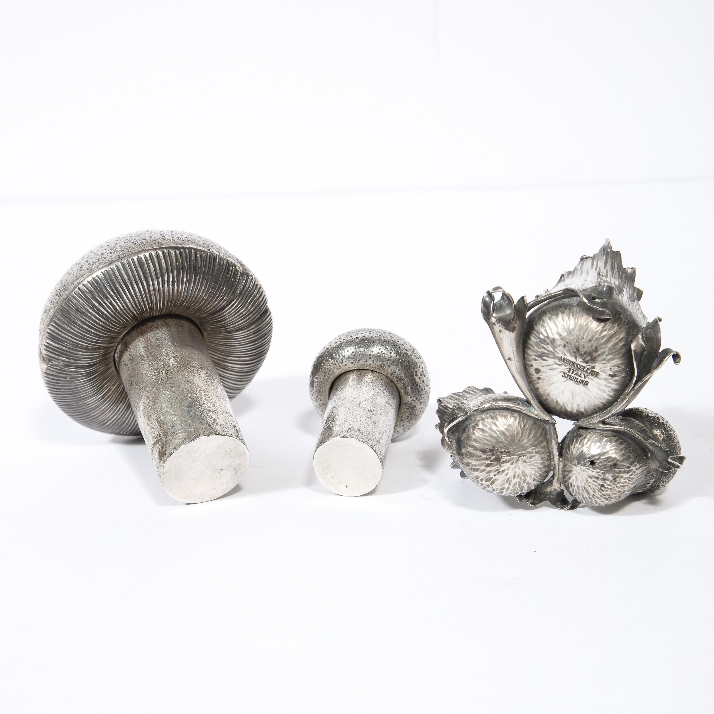 Hand-Wrought Sterling Silver Mushroom Salt & Pepper Shaker Signed by Buccellati For Sale 1