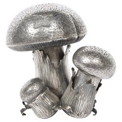 Handgeschmiedeter Pilz-Salz- und Pfefferstreuer aus Sterlingsilber, signiert von Buccellati