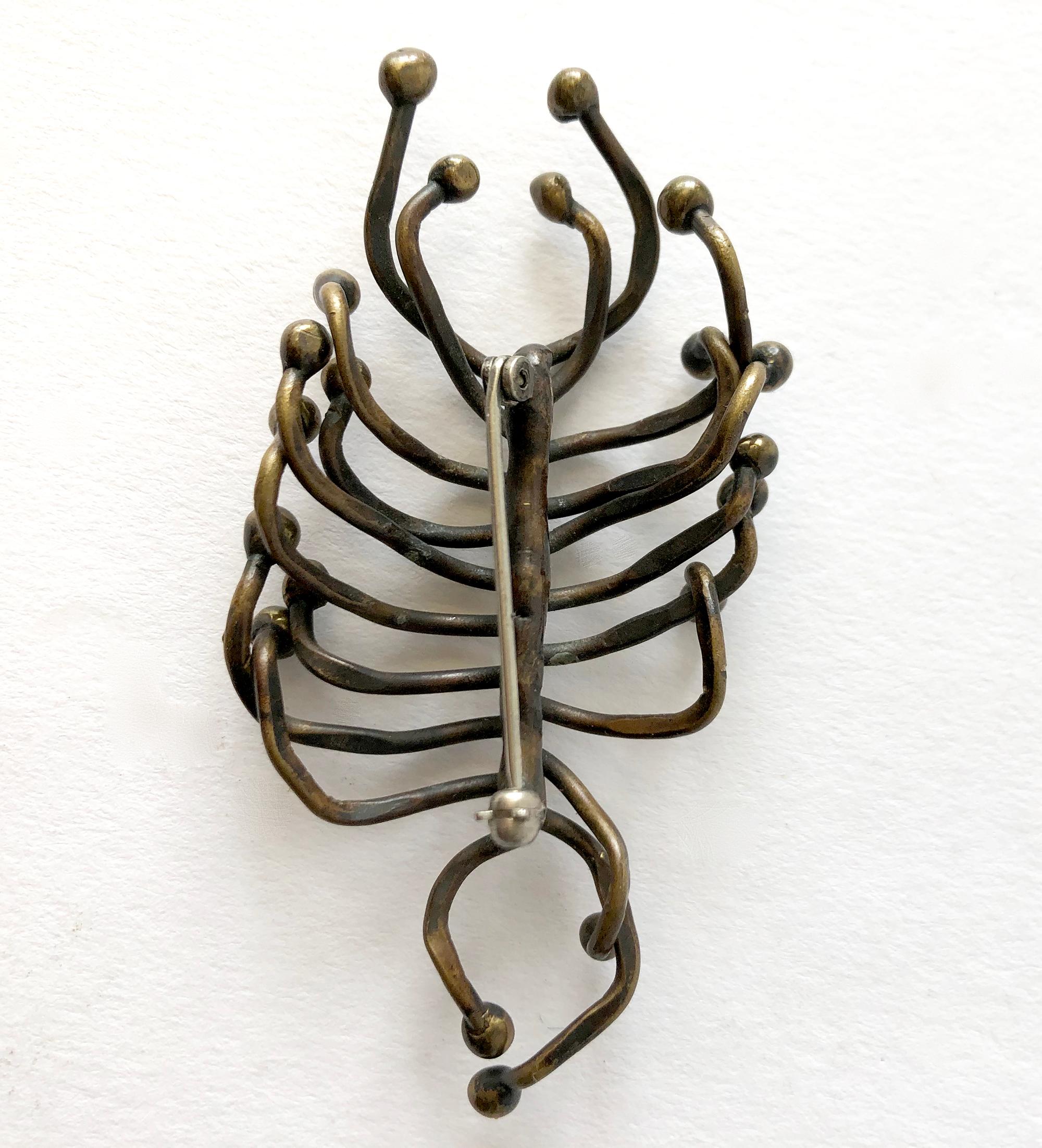 Artisan Hand Wrought Studio Organic Modern Sculptural Bronze Brooch