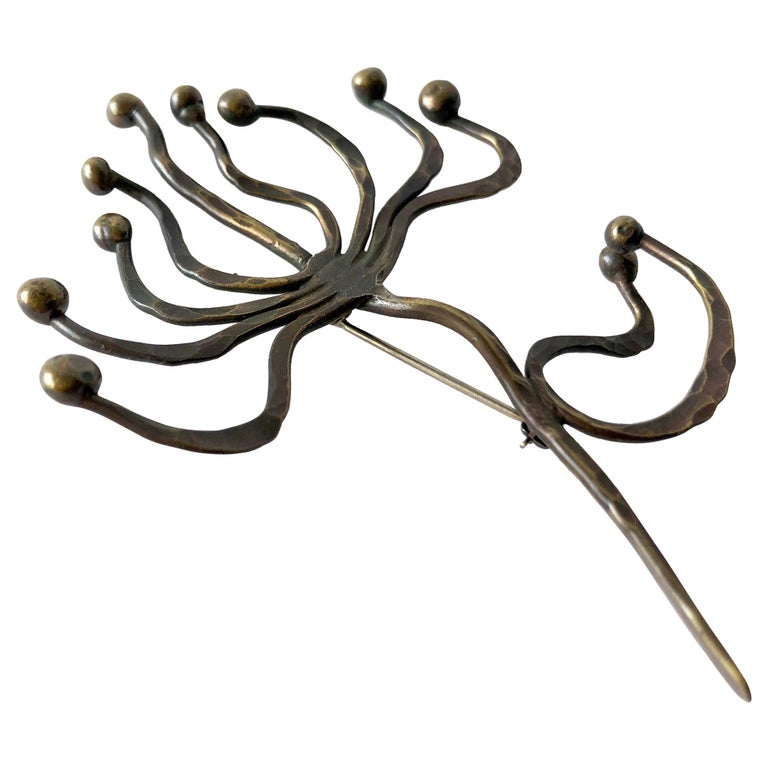 Hand Wrought Studio Organic Modernist Bronze Brooch For Sale