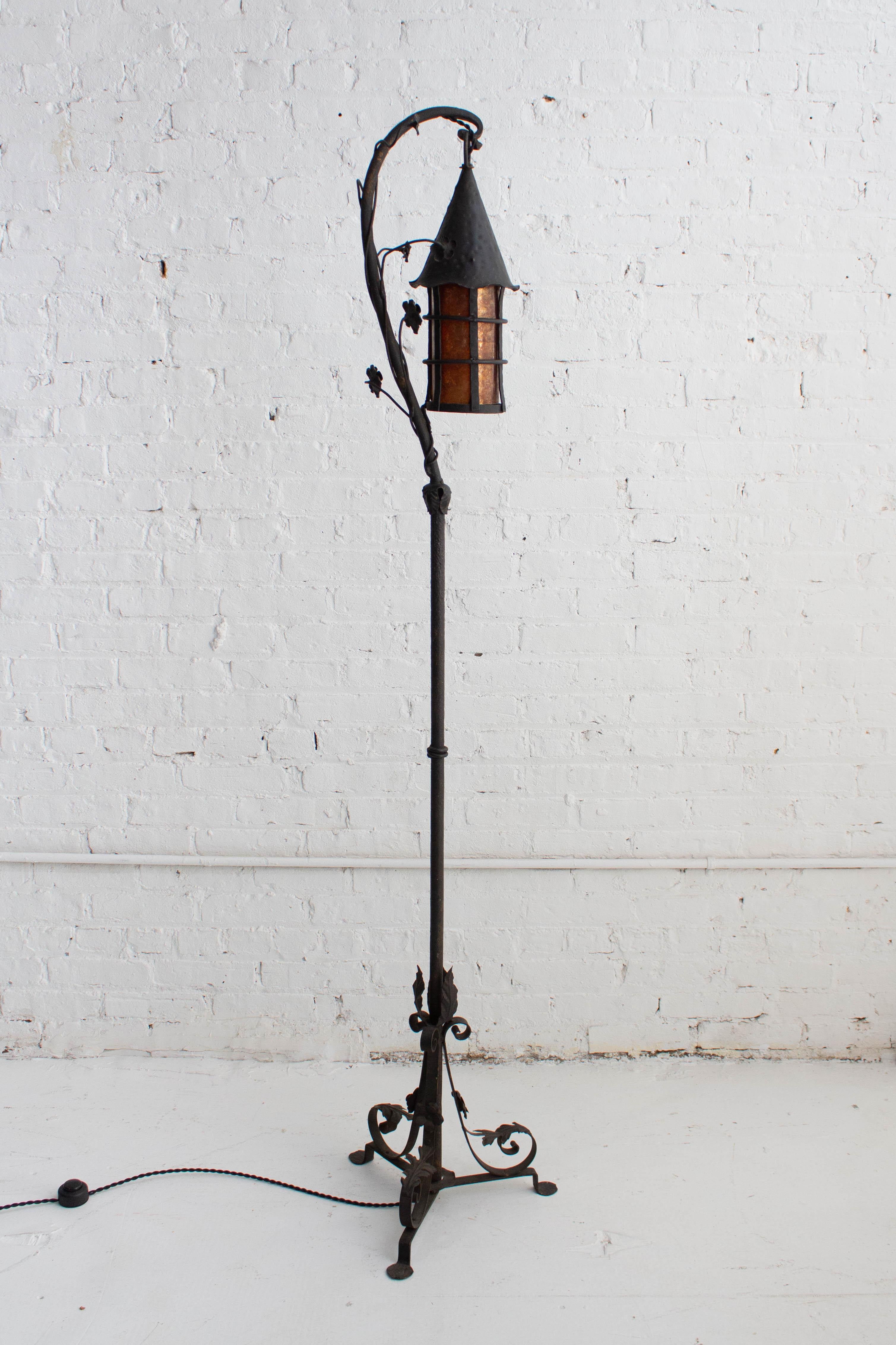 Art Deco Hand-Wrought Tudor Floor Lamp in the Style of Oscar Bach For Sale