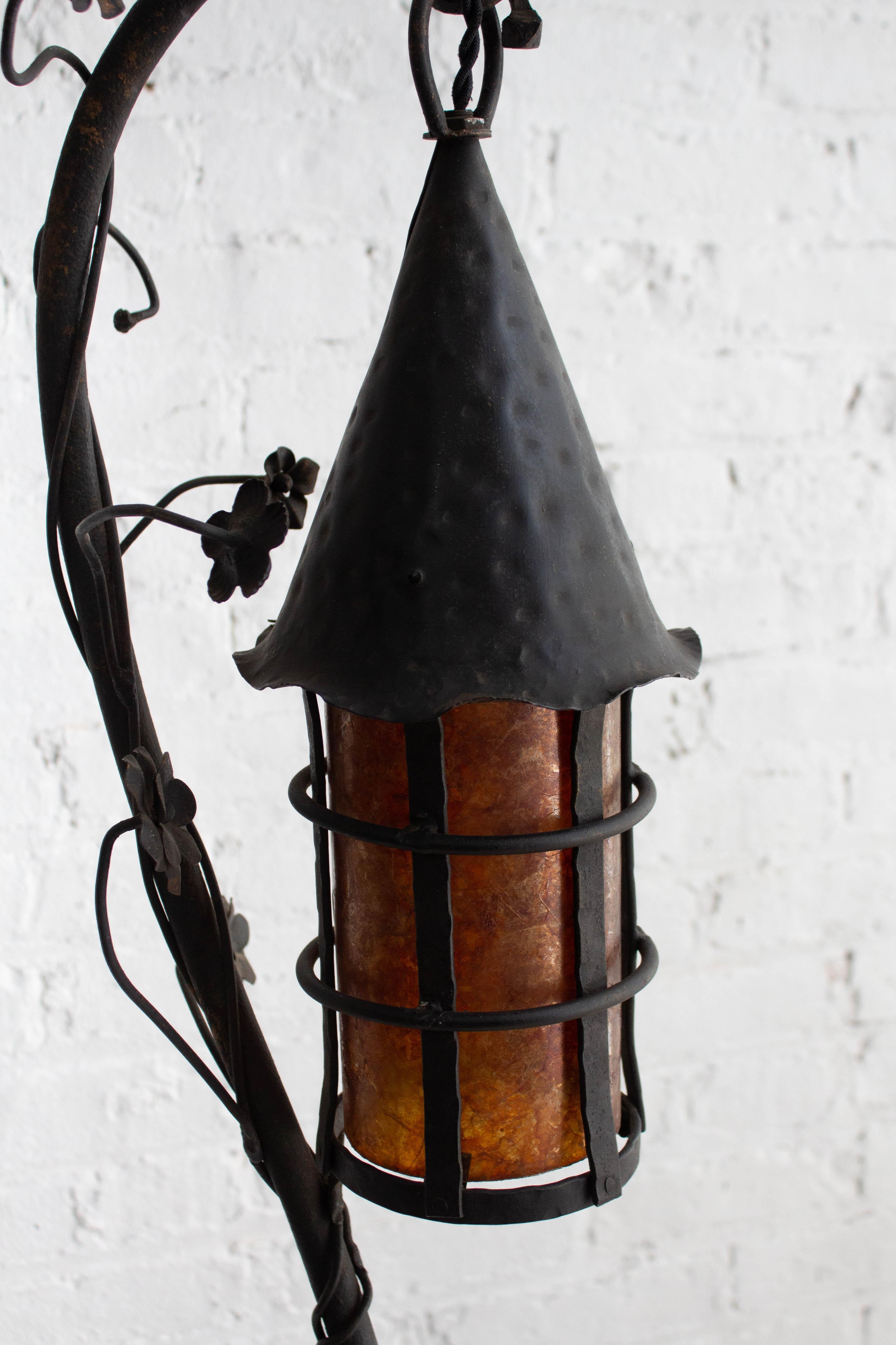 Early 20th Century Hand-Wrought Tudor Floor Lamp in the Style of Oscar Bach For Sale
