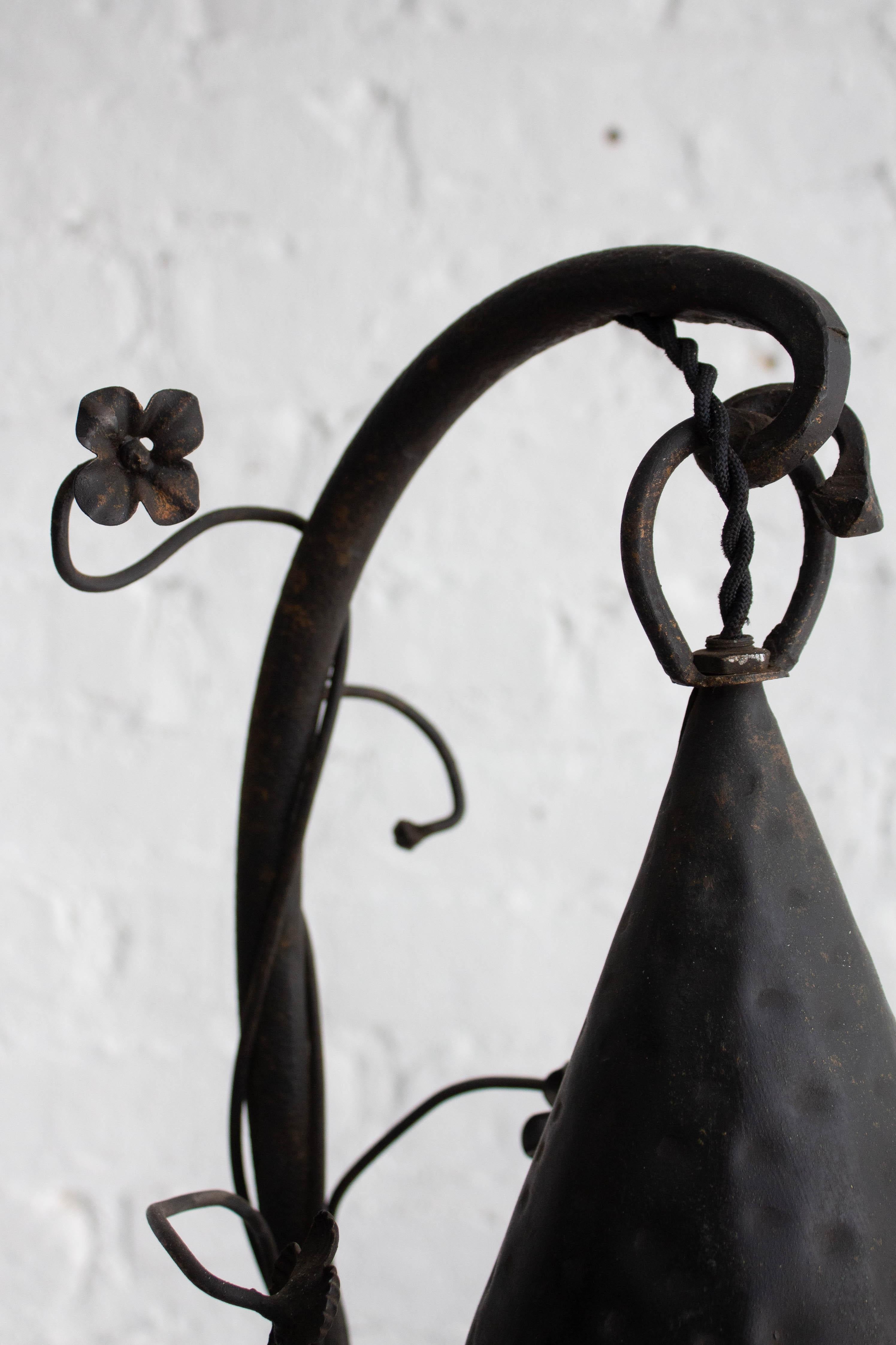 Iron Hand-Wrought Tudor Floor Lamp in the Style of Oscar Bach For Sale
