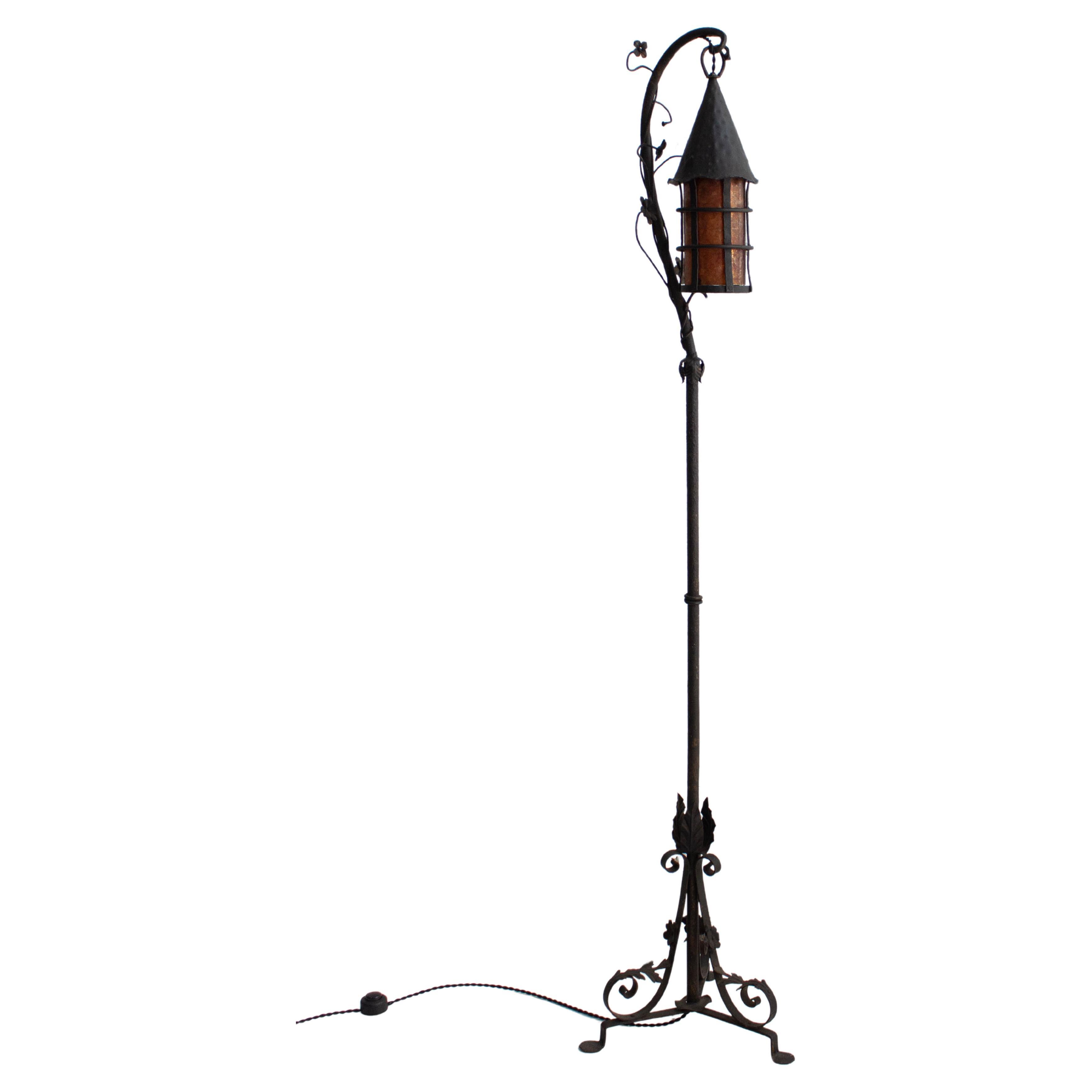 Hand-Wrought Tudor Floor Lamp in the Style of Oscar Bach