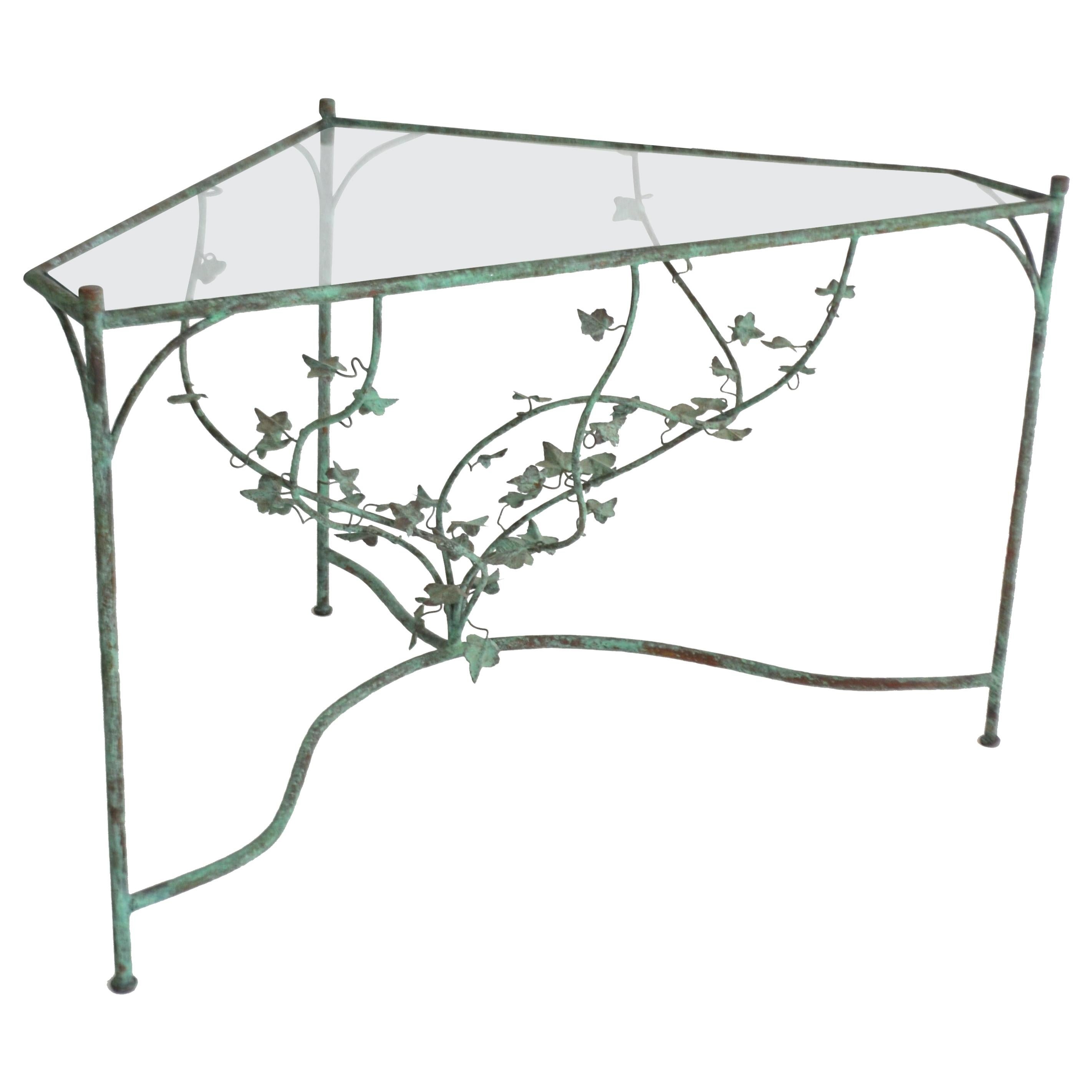 Hand-Wrought Verdigris Scrolling Vine Form Side Table or Console Table For Sale