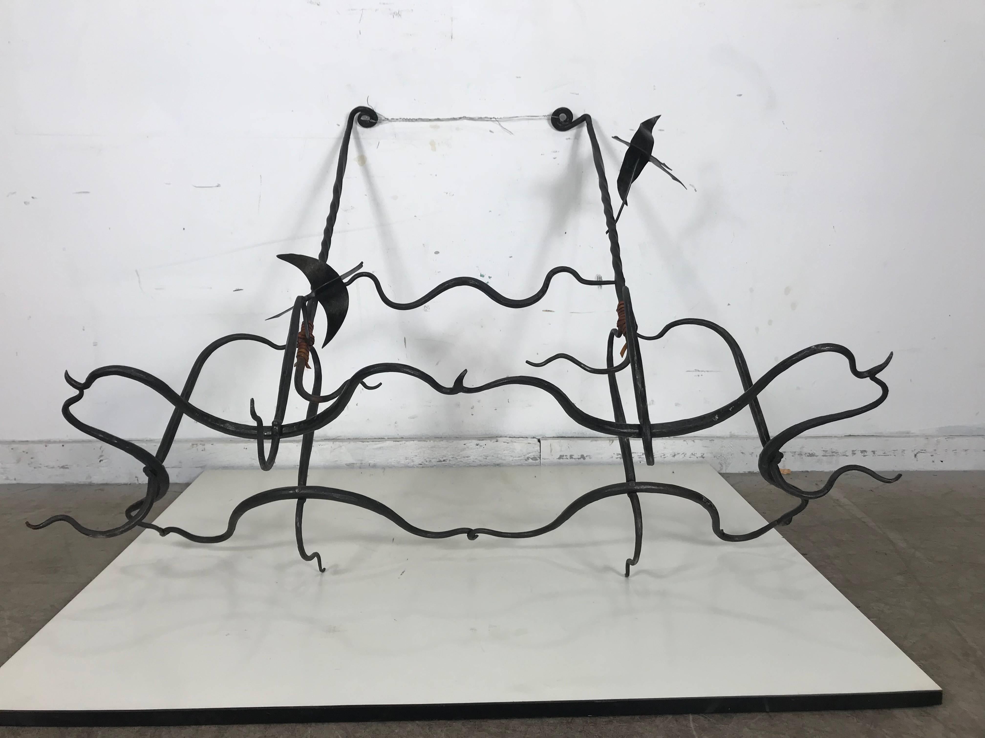 Hand-Crafted Hand Wrought, Blacksmith Made Surrealist Nouveau Hanging Iron Pot Rack