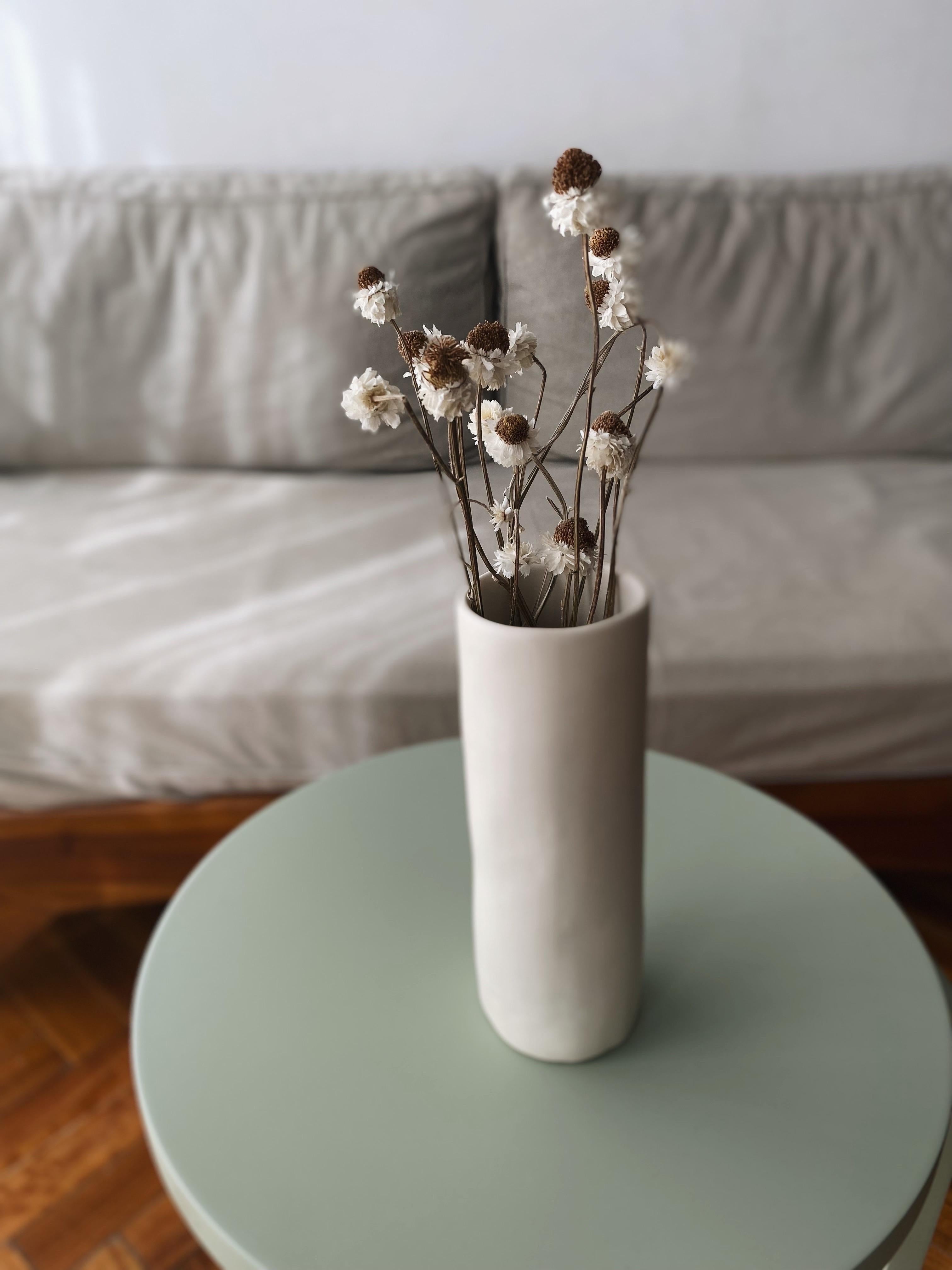 Organic Modern Handame Ceramic Beige Neutral Flower Vase Organic Shape For Sale