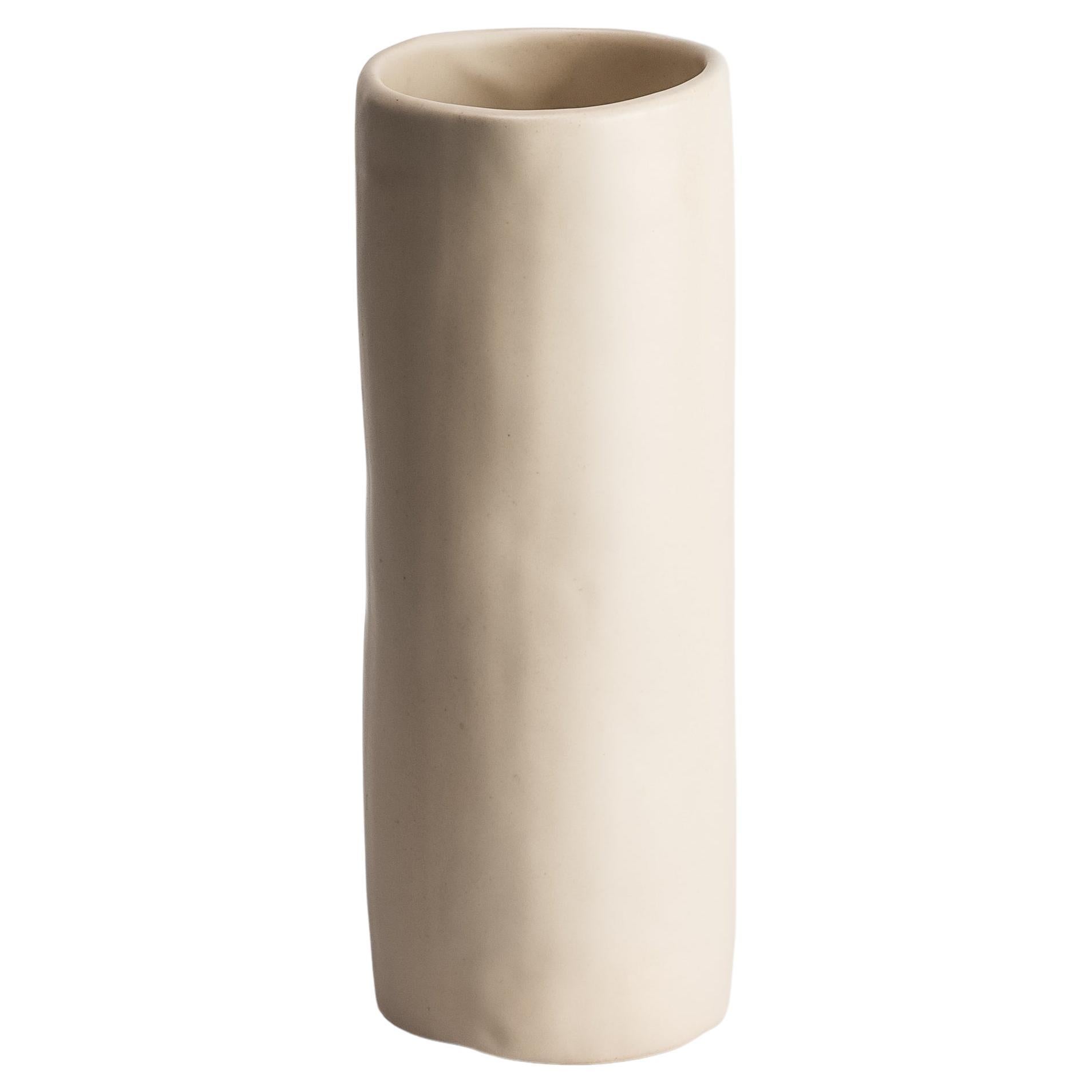 Handame Ceramic Beige Neutral Flower Vase Organic Shape For Sale