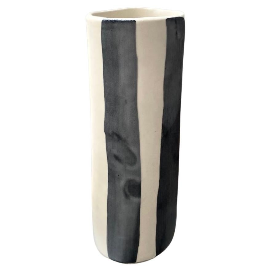 Handame Ceramic Stripes Flower Vase Organic Shape For Sale