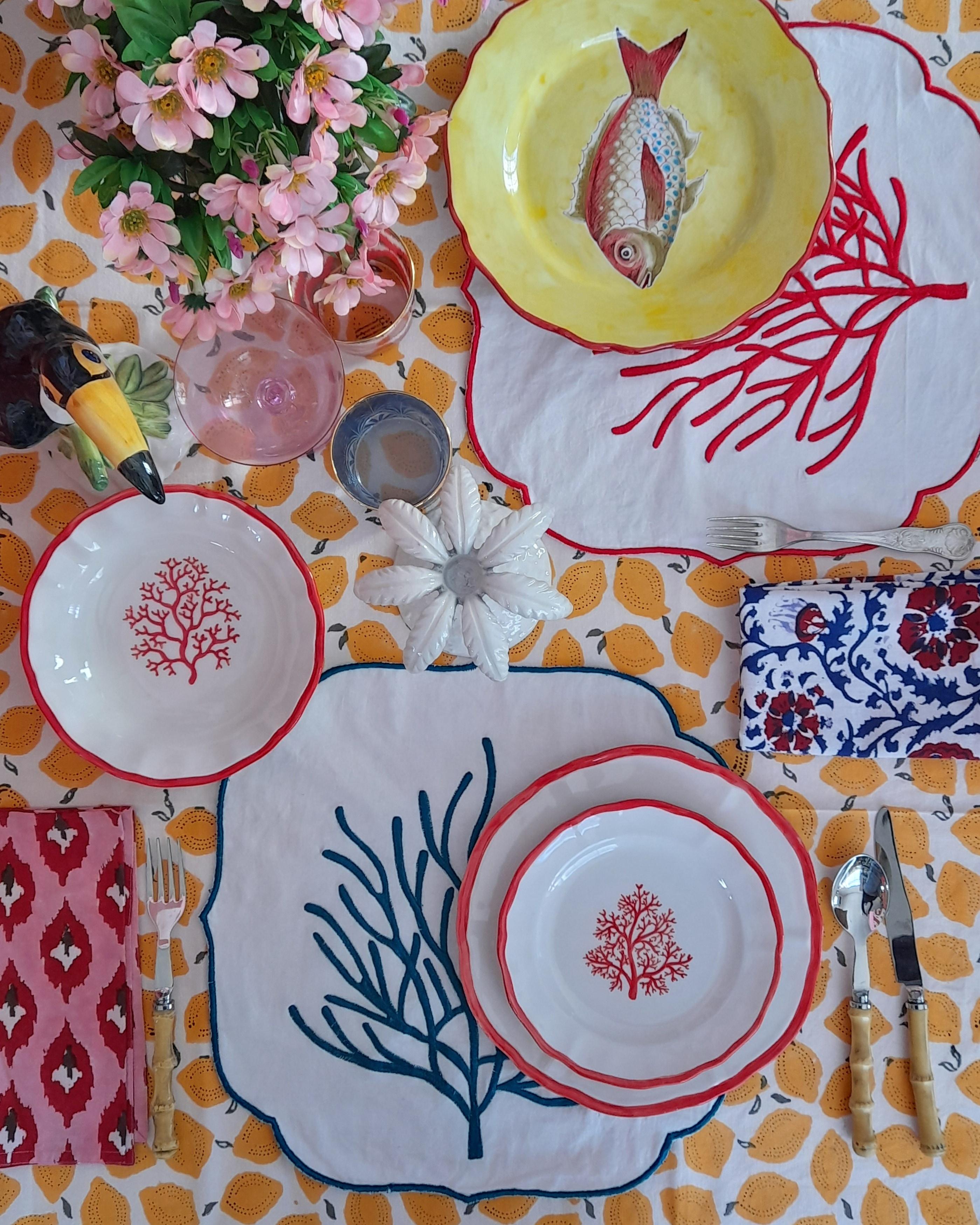 Italian Handapainted Coral ceramic dessert plates For Sale