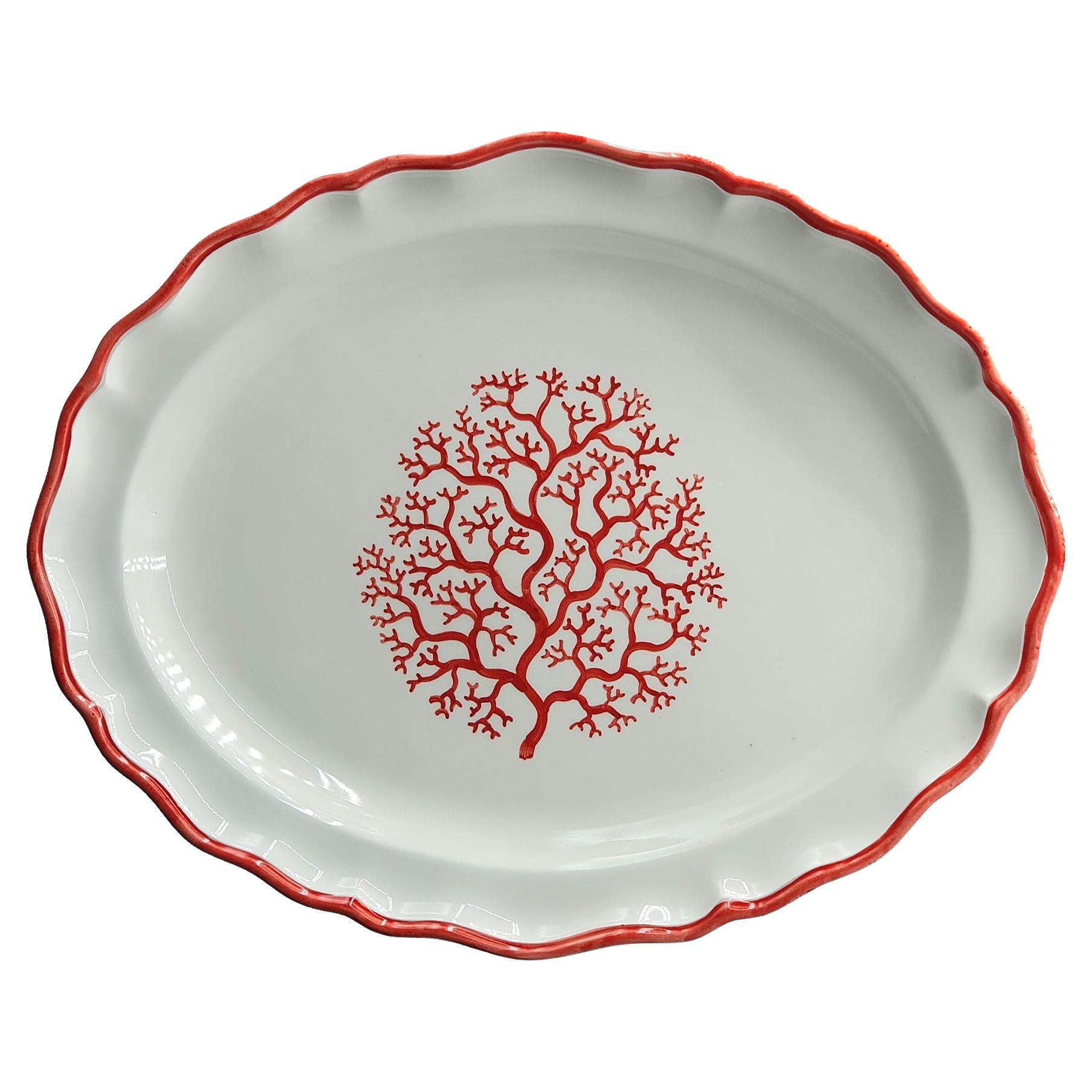 Handapainted Coral ceramic  Serving Tray For Sale