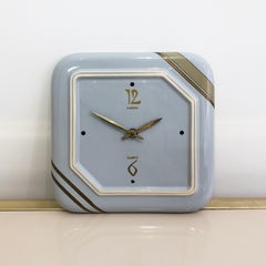Handarbeit Ceramic Wall Clock Gold Brass Baby Blue Vintage 1960s Midcentury