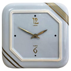 Handarbeit Ceramic Wall Clock Gold Brass Baby Blue Vintage 1960s Midcentury