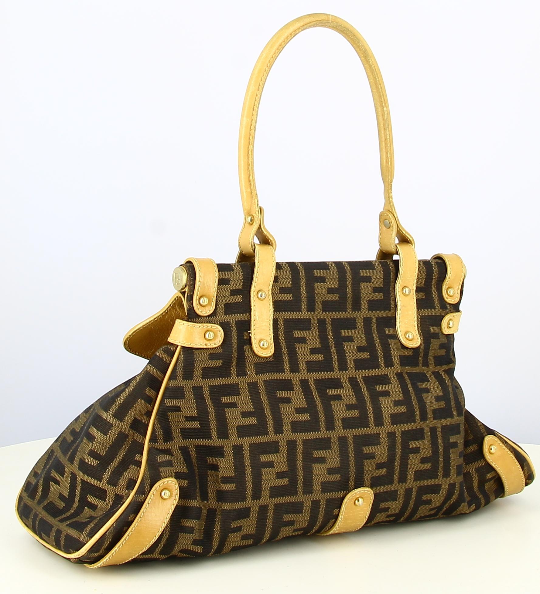 Handbag Fendi Monogram Fabric And Leather Brown For Sale 1