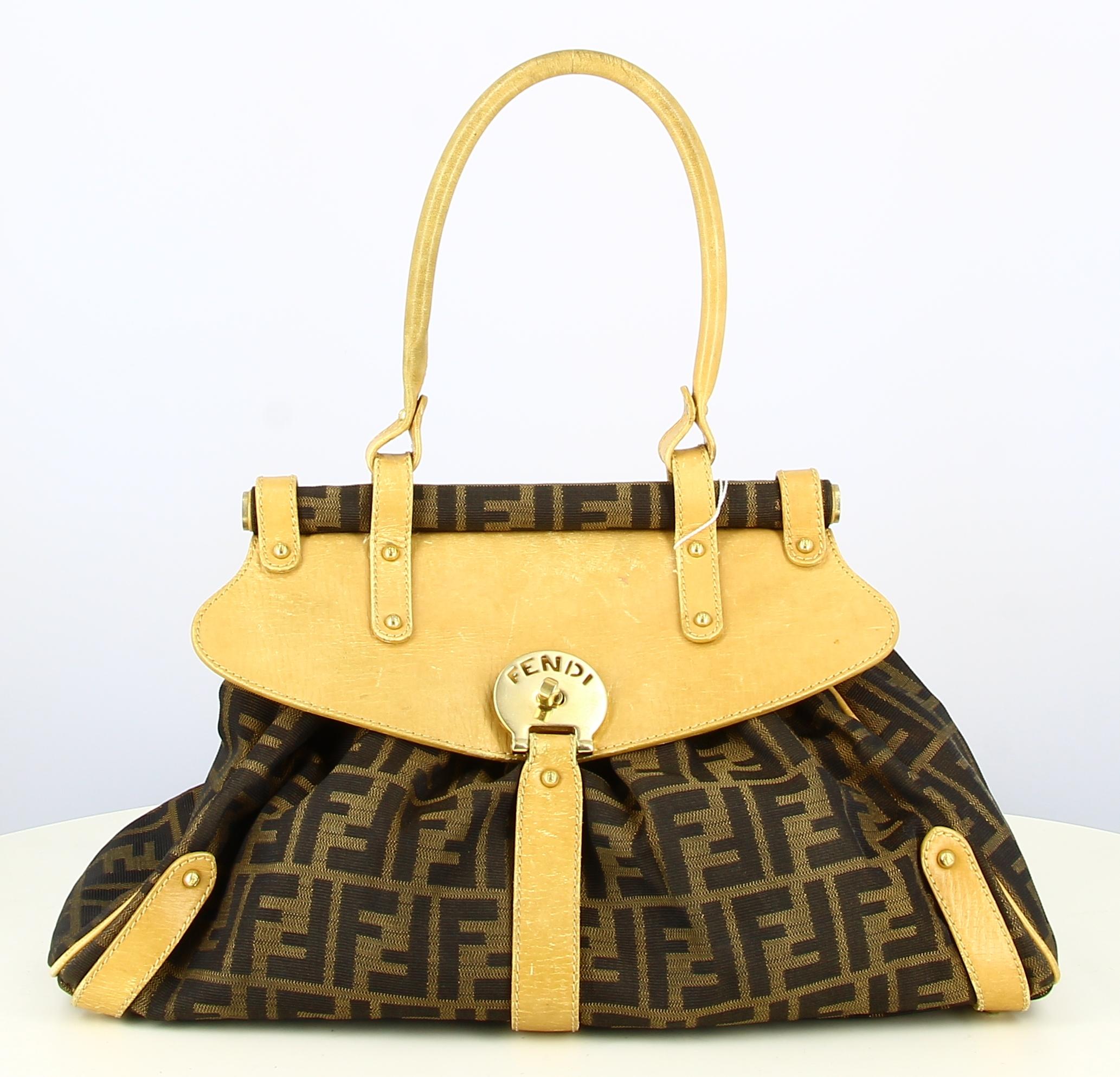 Handbag Fendi Monogram Fabric And Leather Brown For Sale