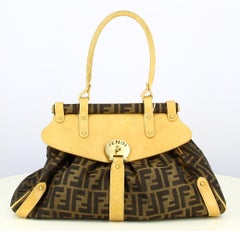 Handbag Fendi Monogram Fabric And Leather Brown