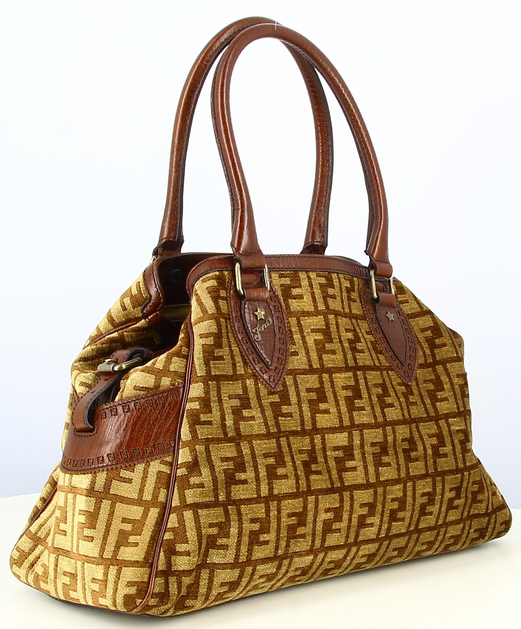 Women's Handbag Fendi  Velour Cotelé Monogram F Overturned For Sale