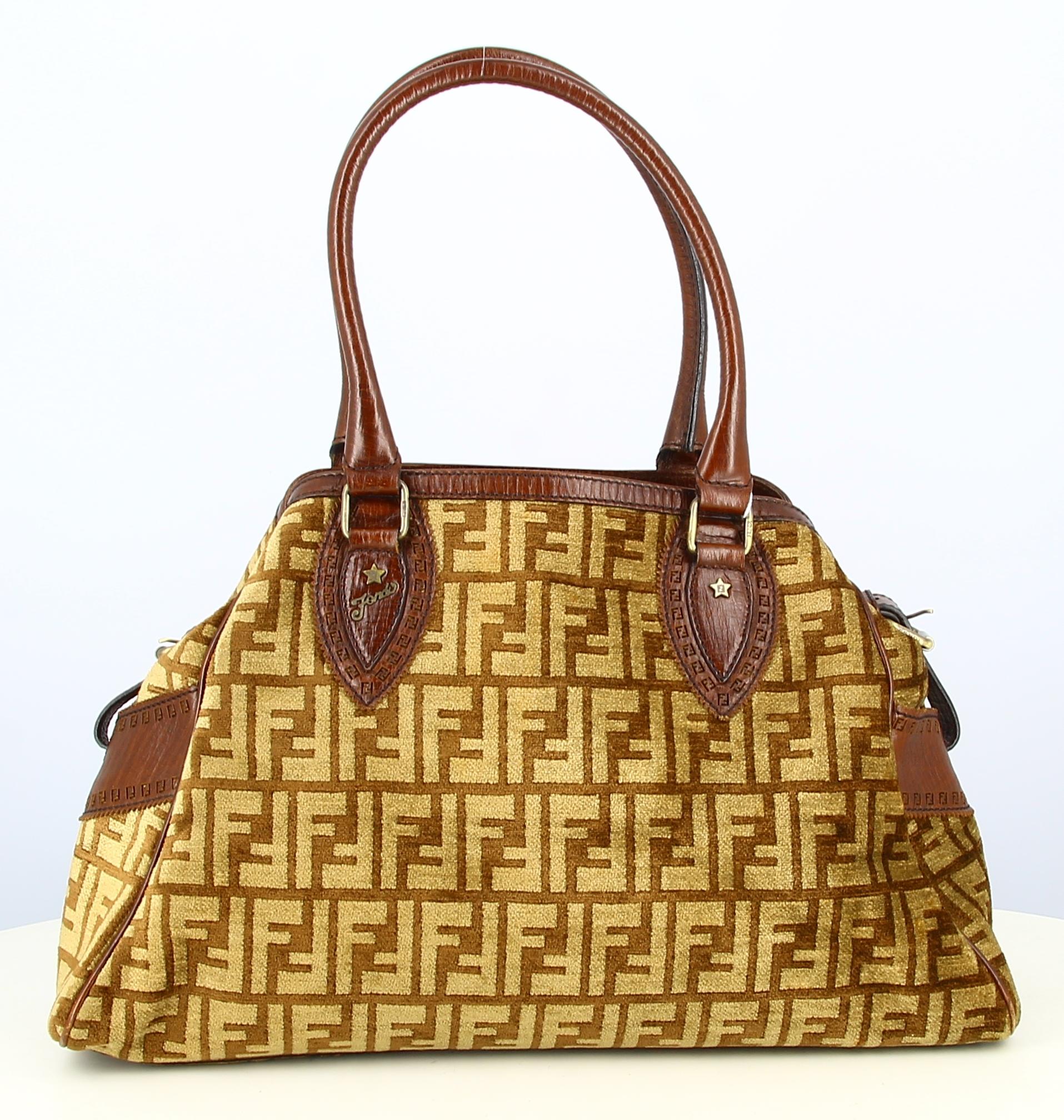 Handbag Fendi  Velour Cotelé Monogram F Overturned For Sale 1