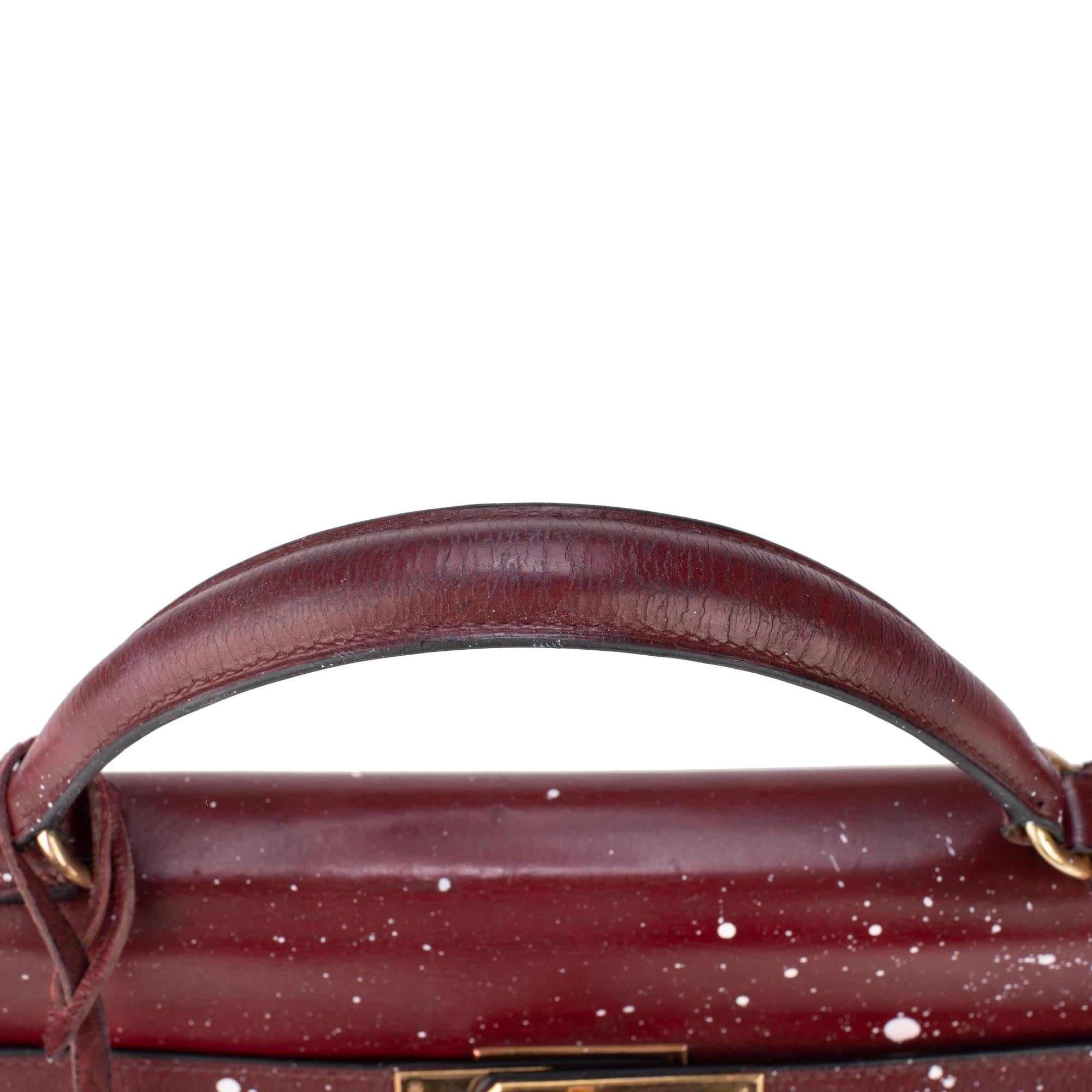 Handbag Hermès Kelly 32 in burgundy calfskin customized 
