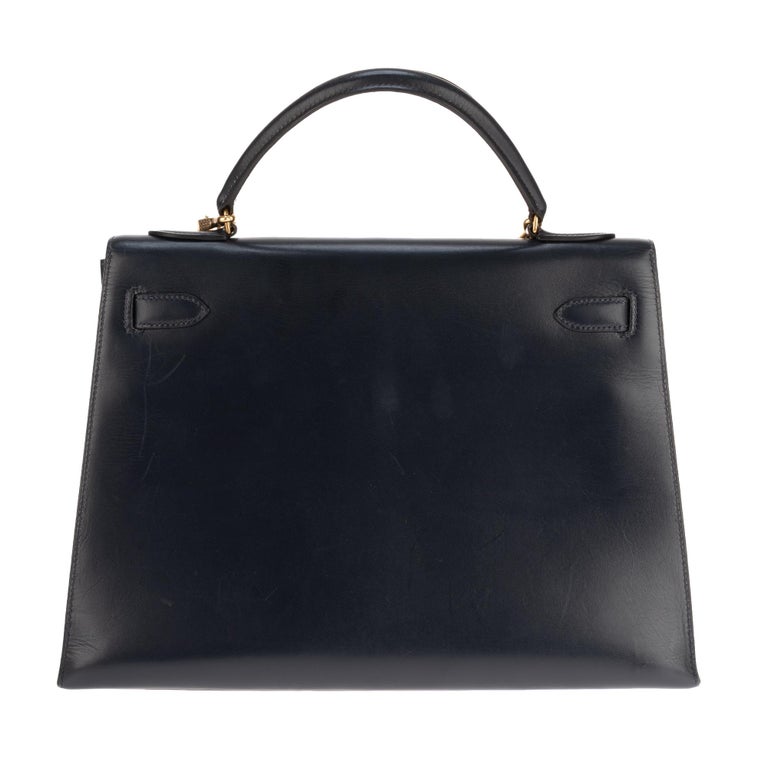 Handbag Hermès Kelly sellier 32 in calfskin blue navy with strap, gold ...