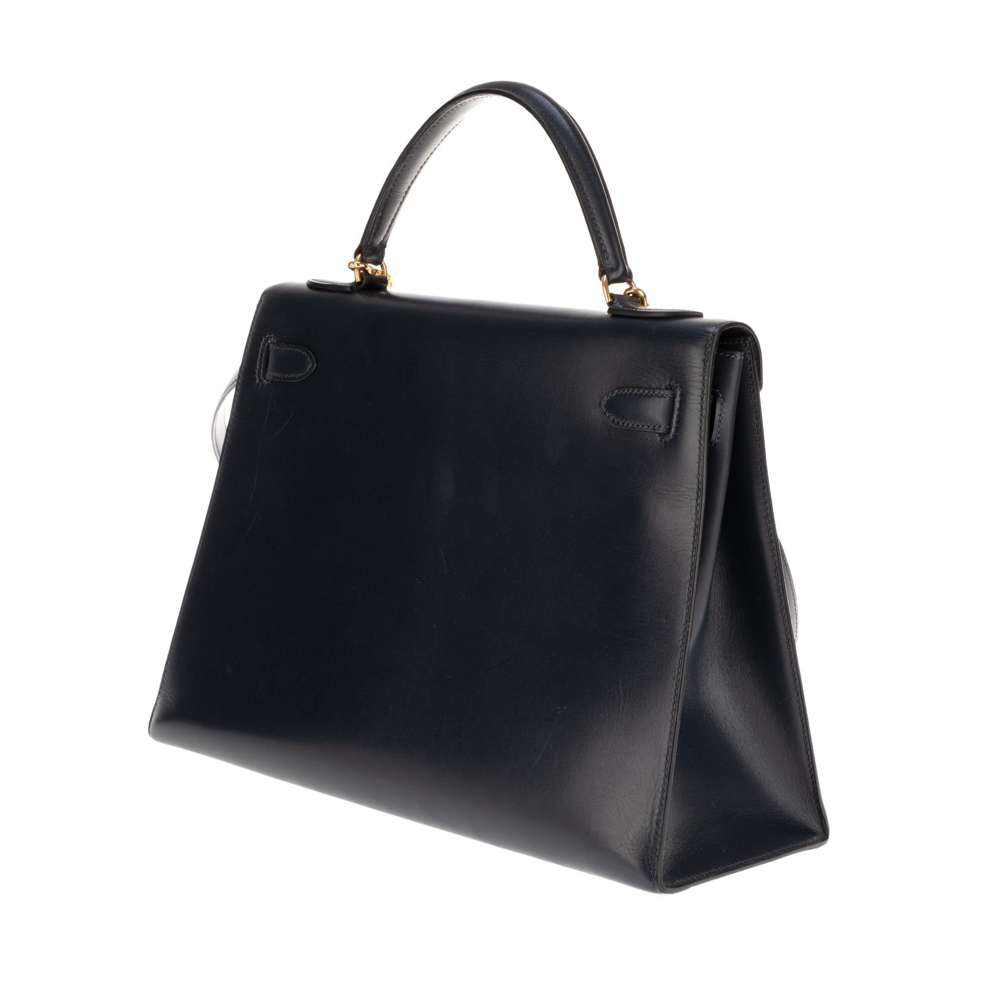 Handbag Hermès Kelly sellier 32 in calfskin blue navy with strap, gold hardware! 1