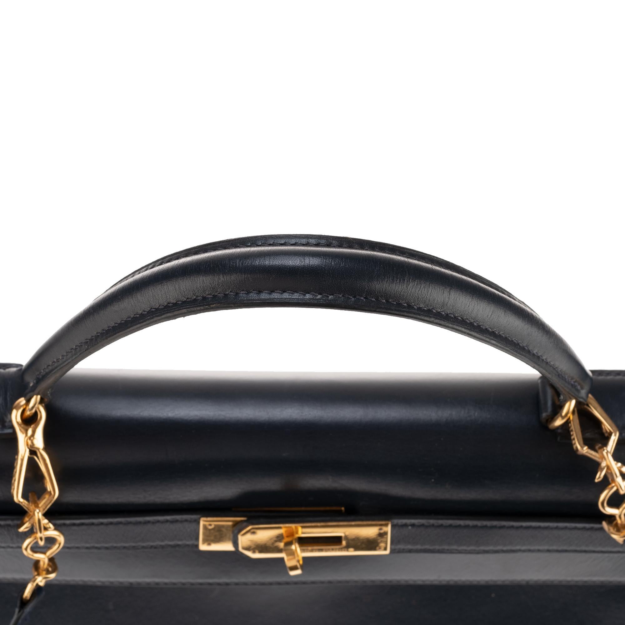 Handbag Hermès Kelly sellier 32 in calfskin blue navy with strap, gold hardware! 4