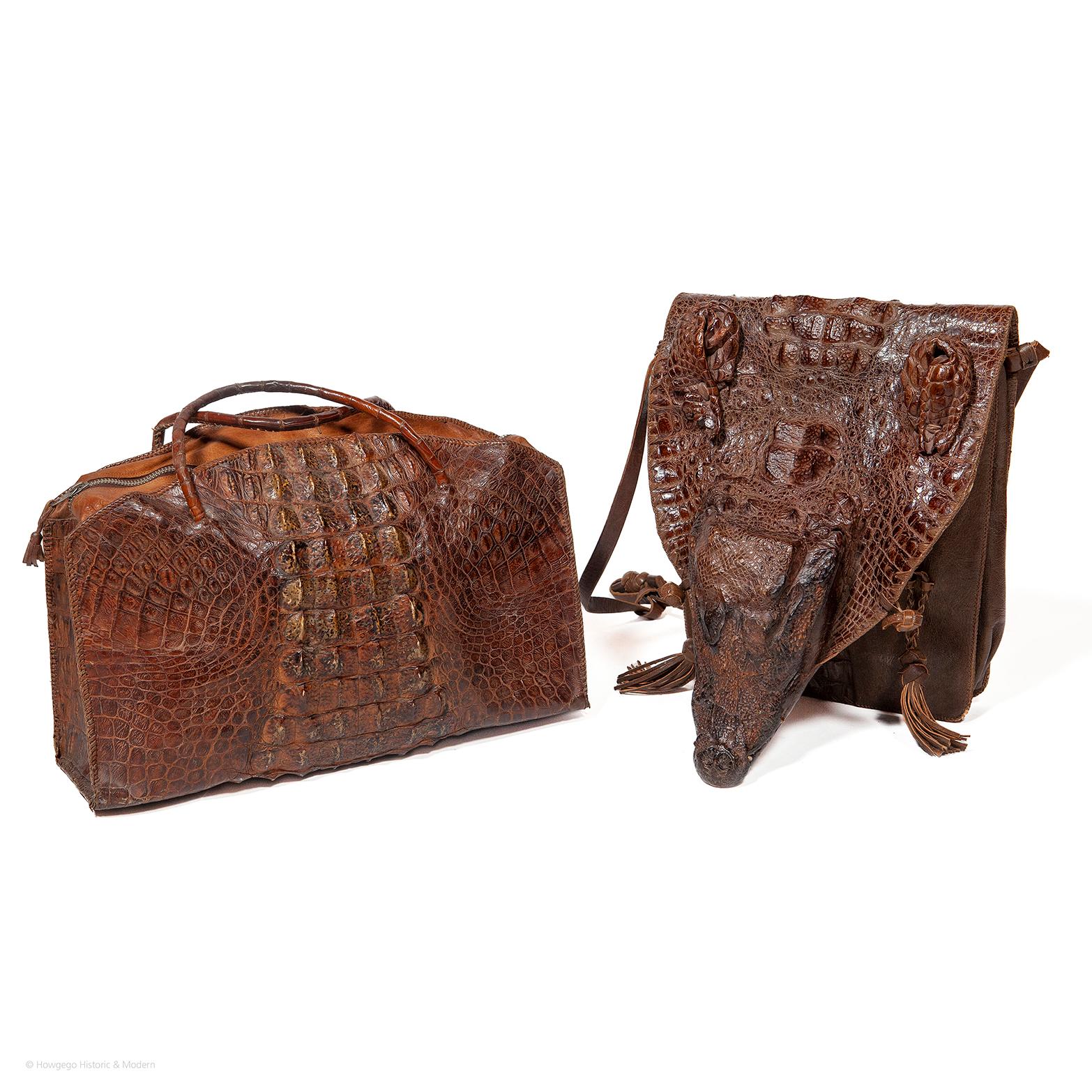 Handbag Large Overnight Crocodile Hornback One Piece Lacing Padlock In Good Condition For Sale In BUNGAY, SUFFOLK